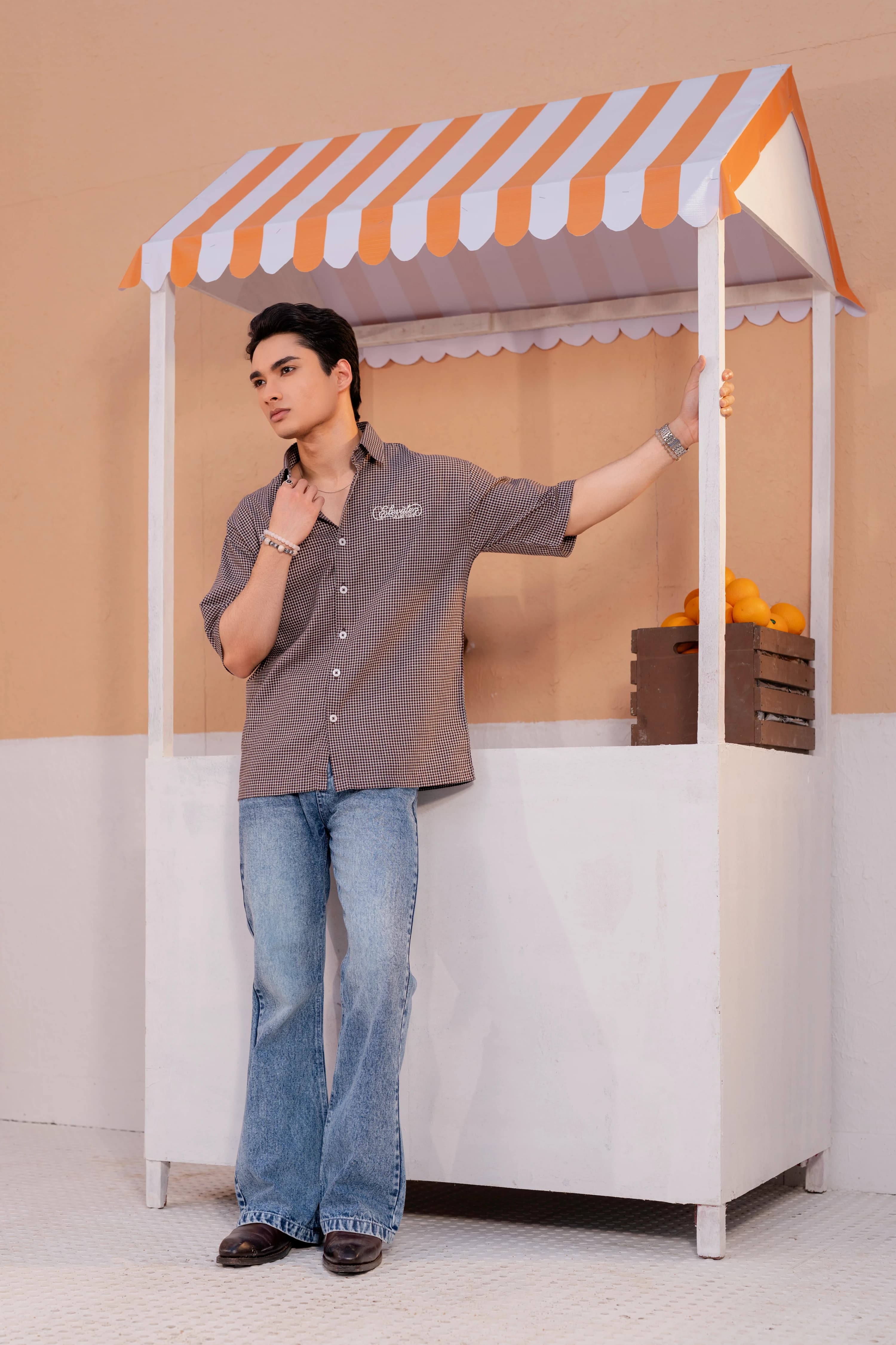 Gingham Check Boxy Shirt | Chocolate
