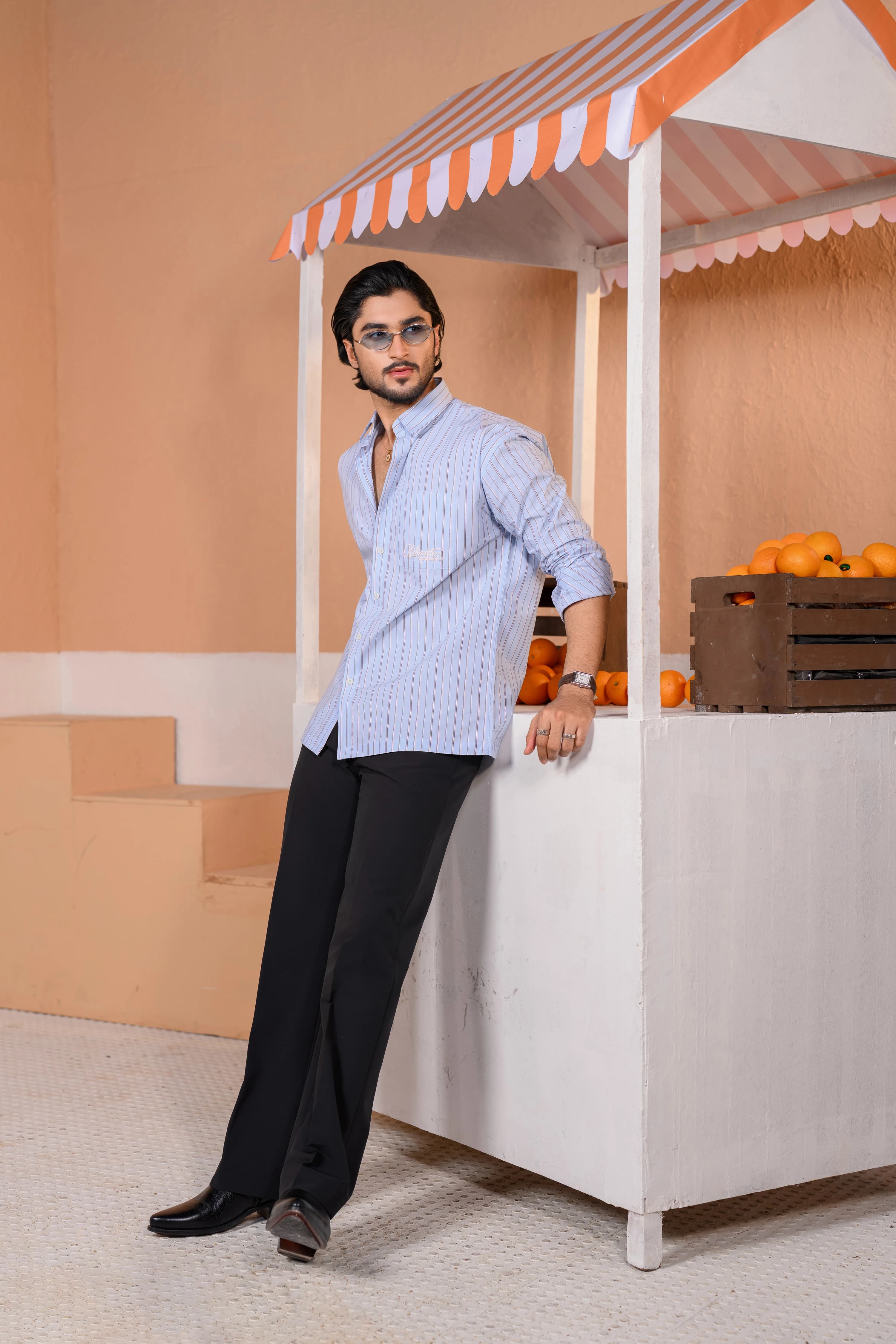 Casual Embo Stripe Shirt | Light Sky