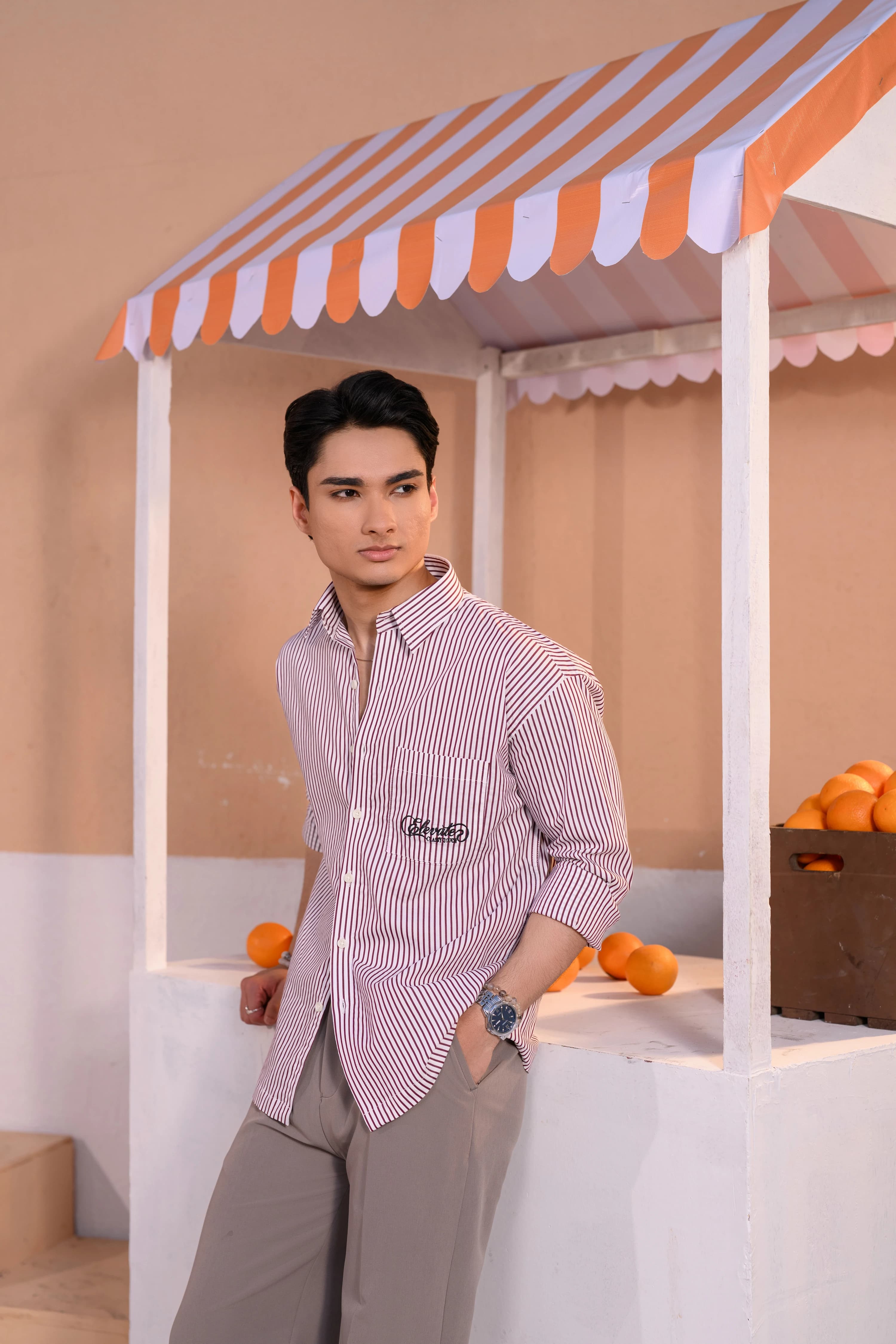 Casual Embo Stripe Shirt | Red Stripe