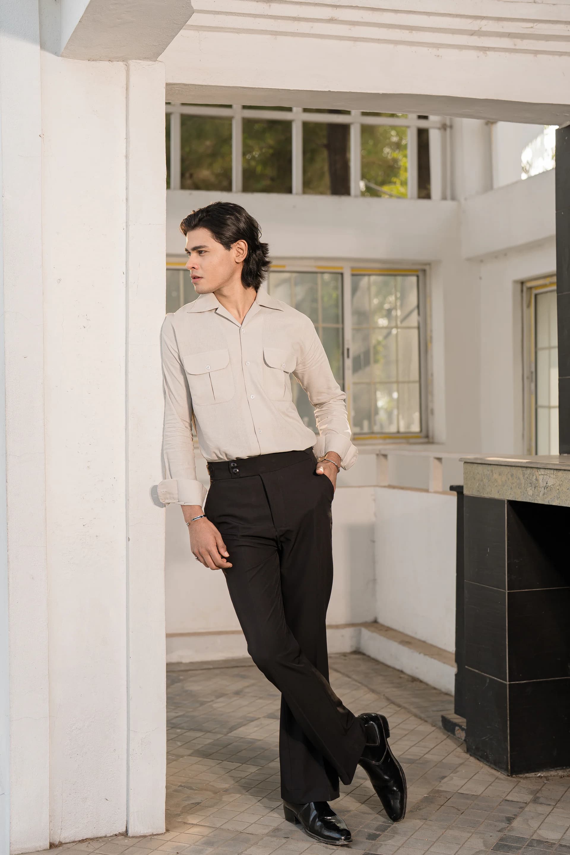 Double Pocket Linen Shirt - Stone beige