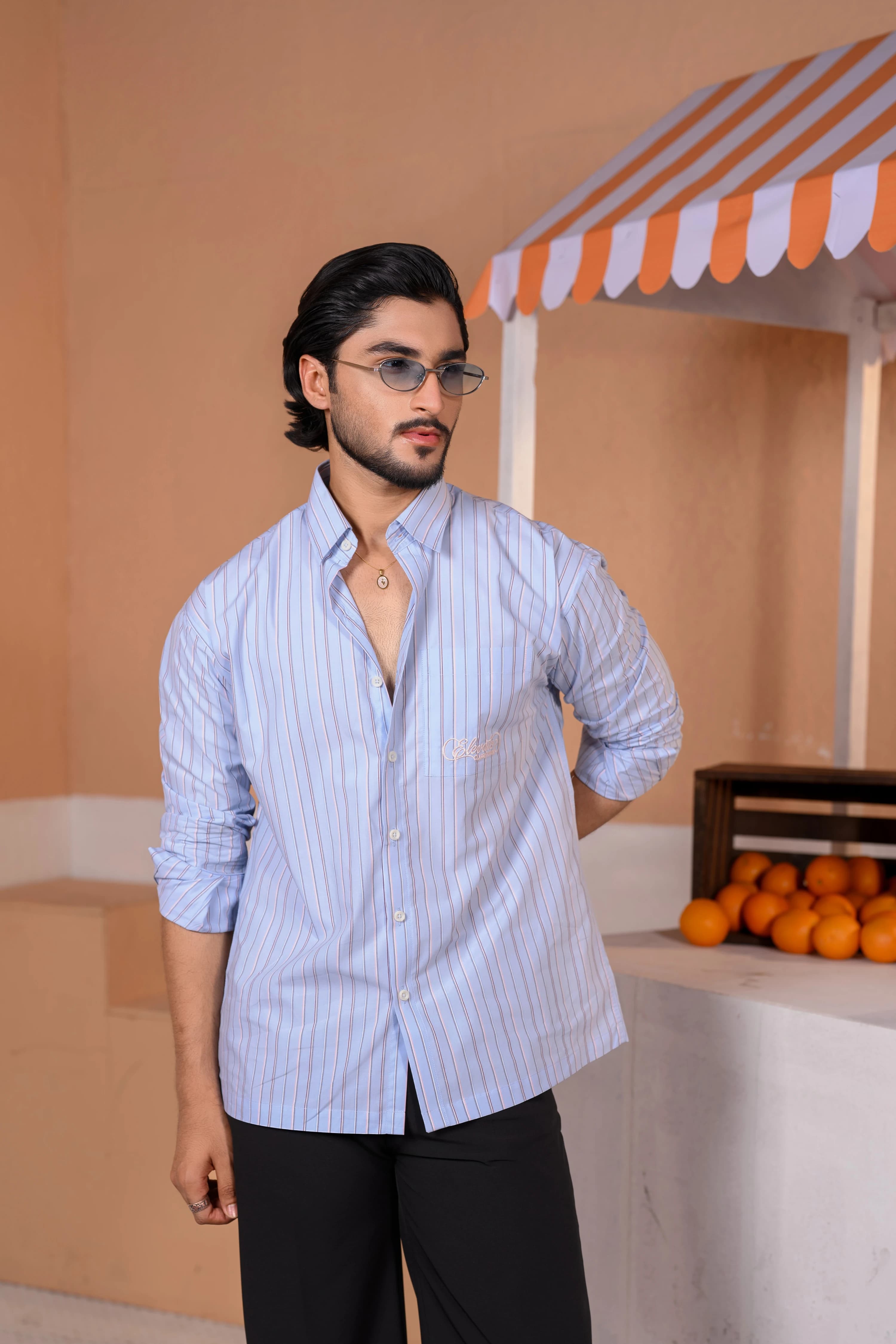 Casual Embo Stripe Shirt | Light Sky