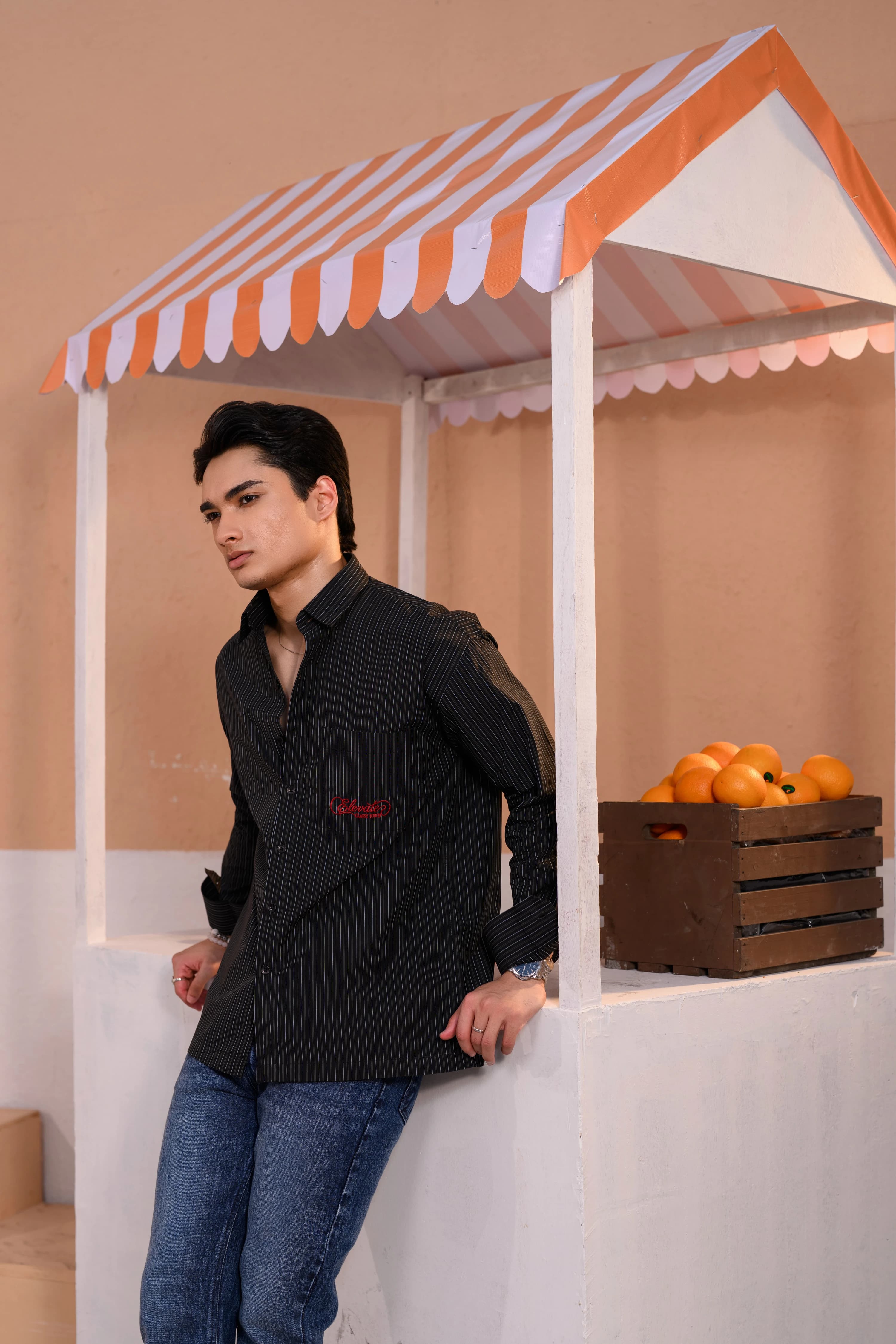 Casual Embo Stripe Shirt | Black