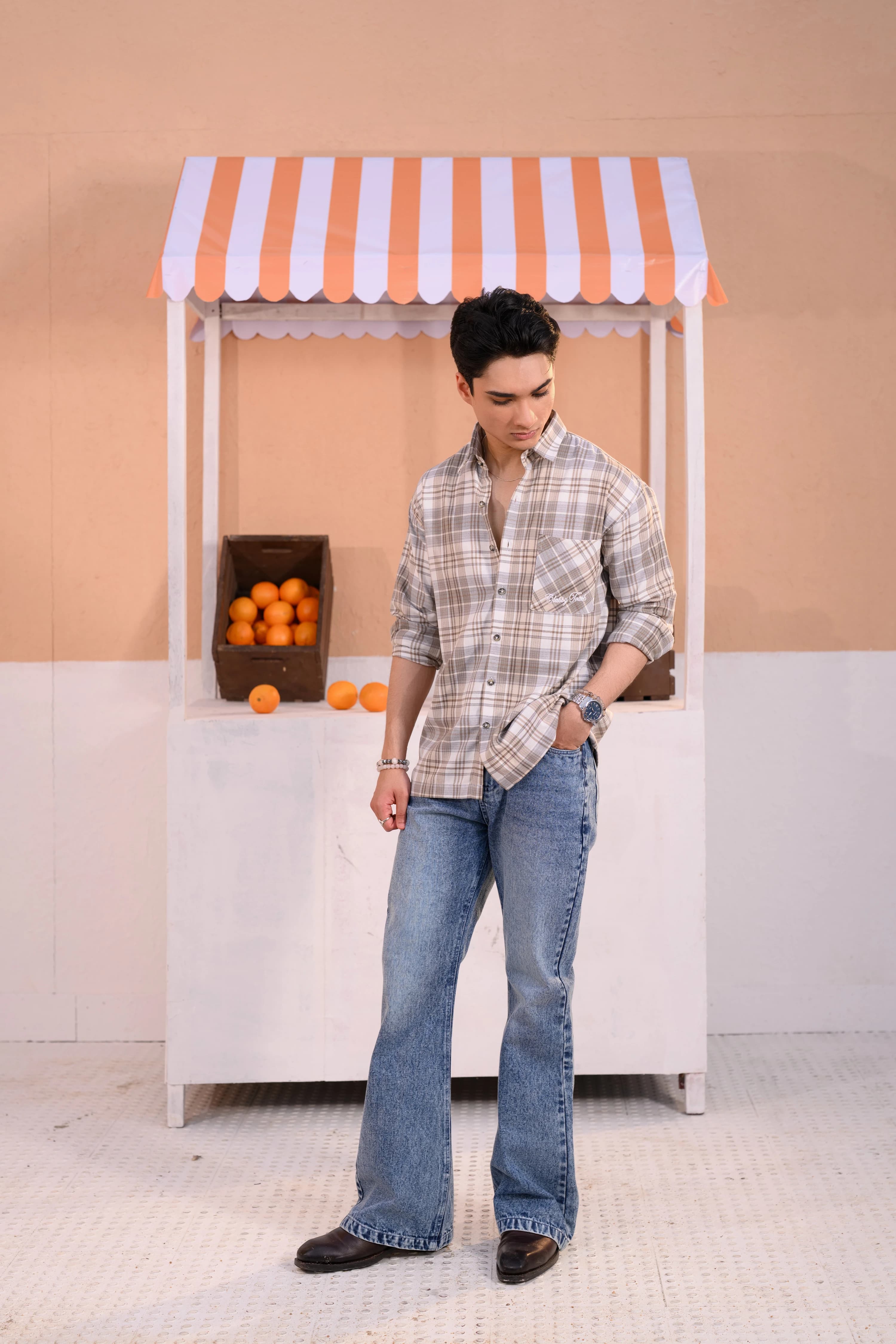 Casual Check Shirt - Cream