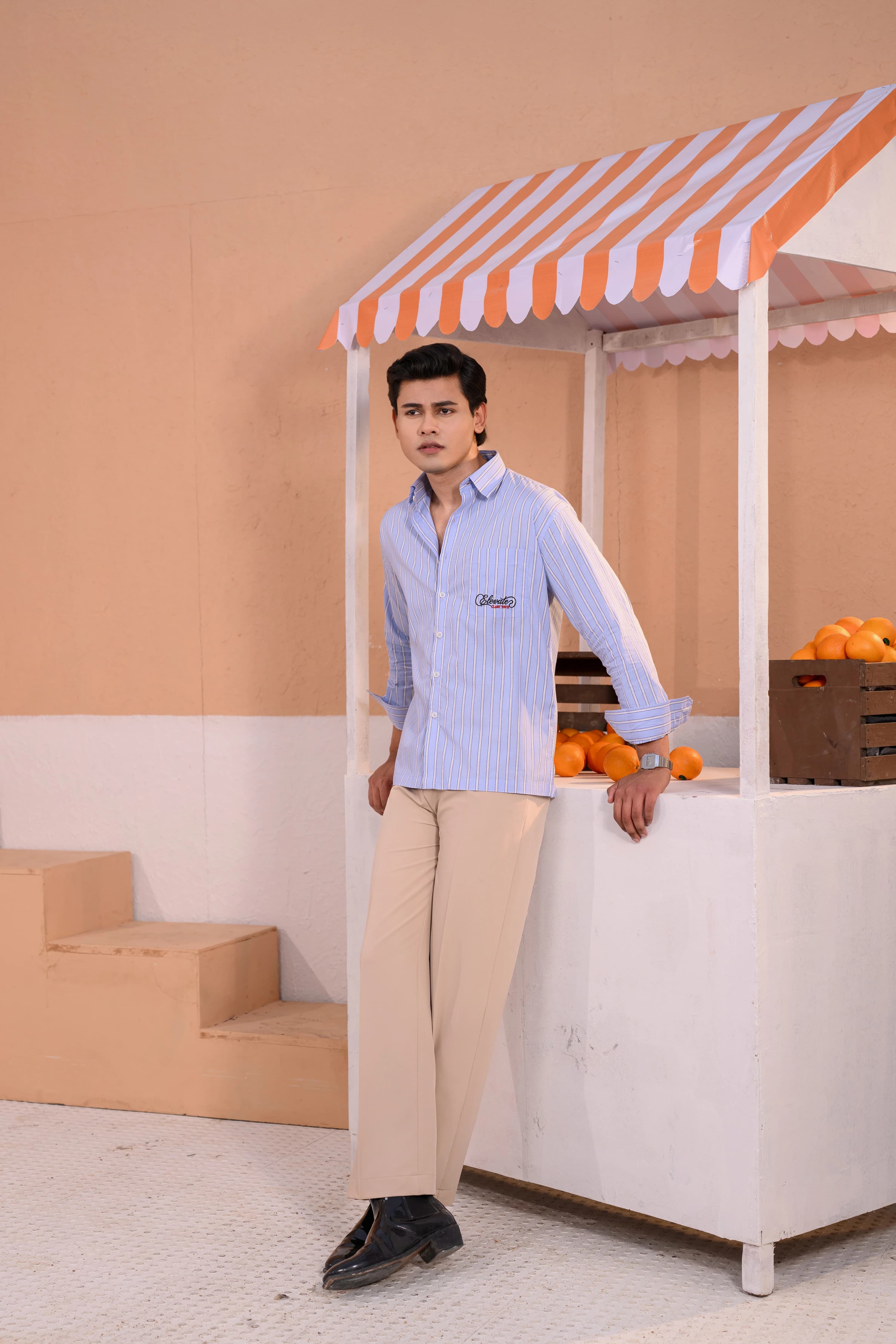 Casual Embo Stripe Shirt | Light blue