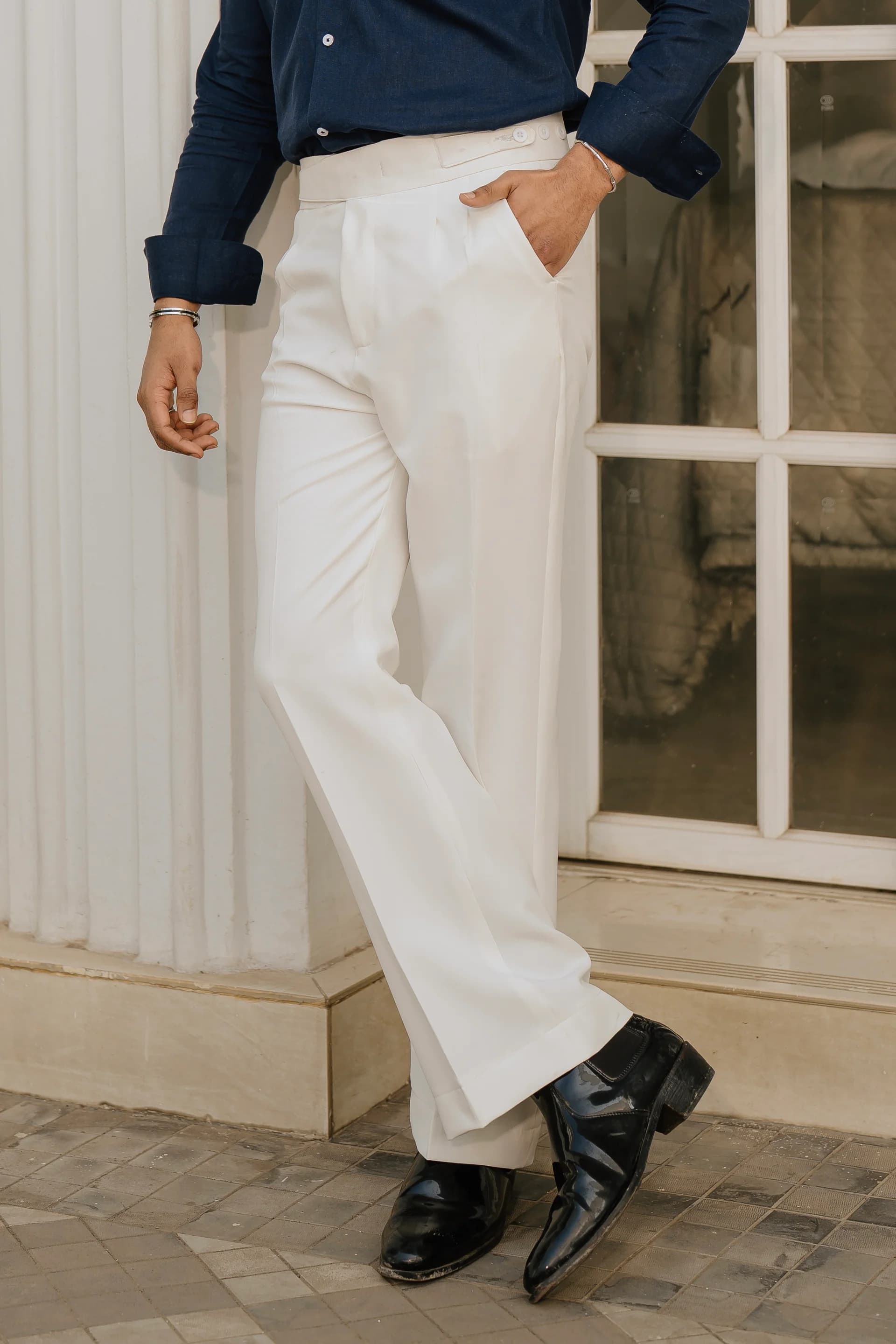 Long Belt Bootcut Gurkha Pant - White