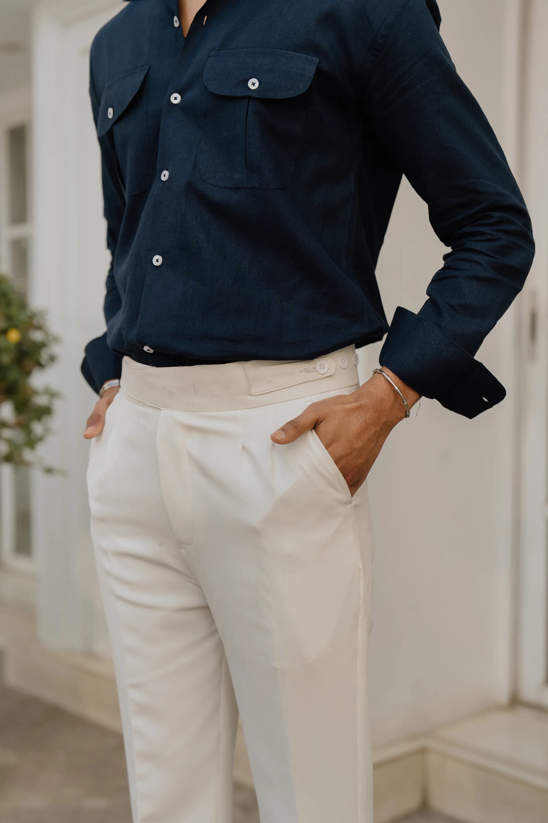 Long Belt Bootcut Gurkha Pant - White thumbnail 4
