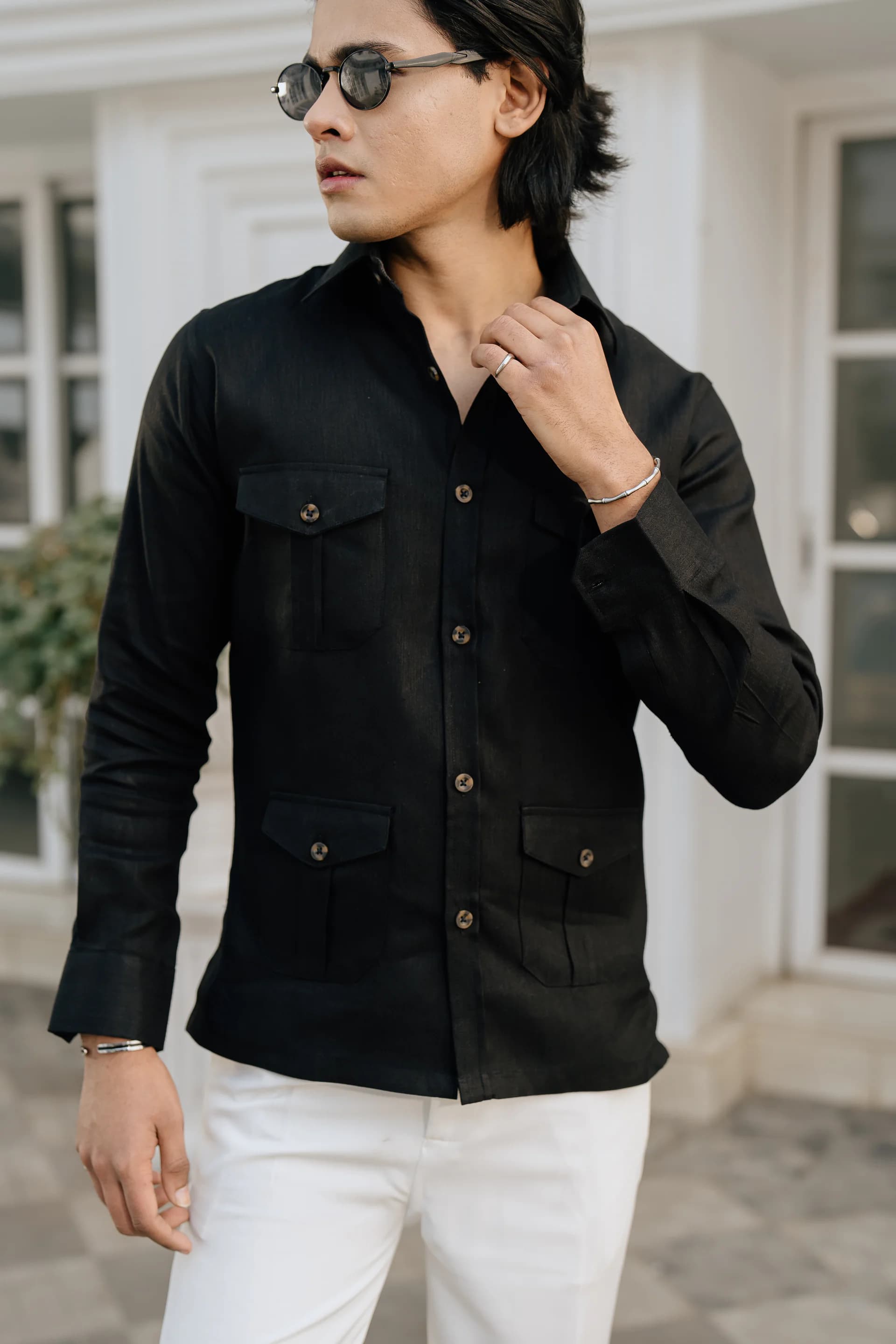 Safari Linen Shirt - Black