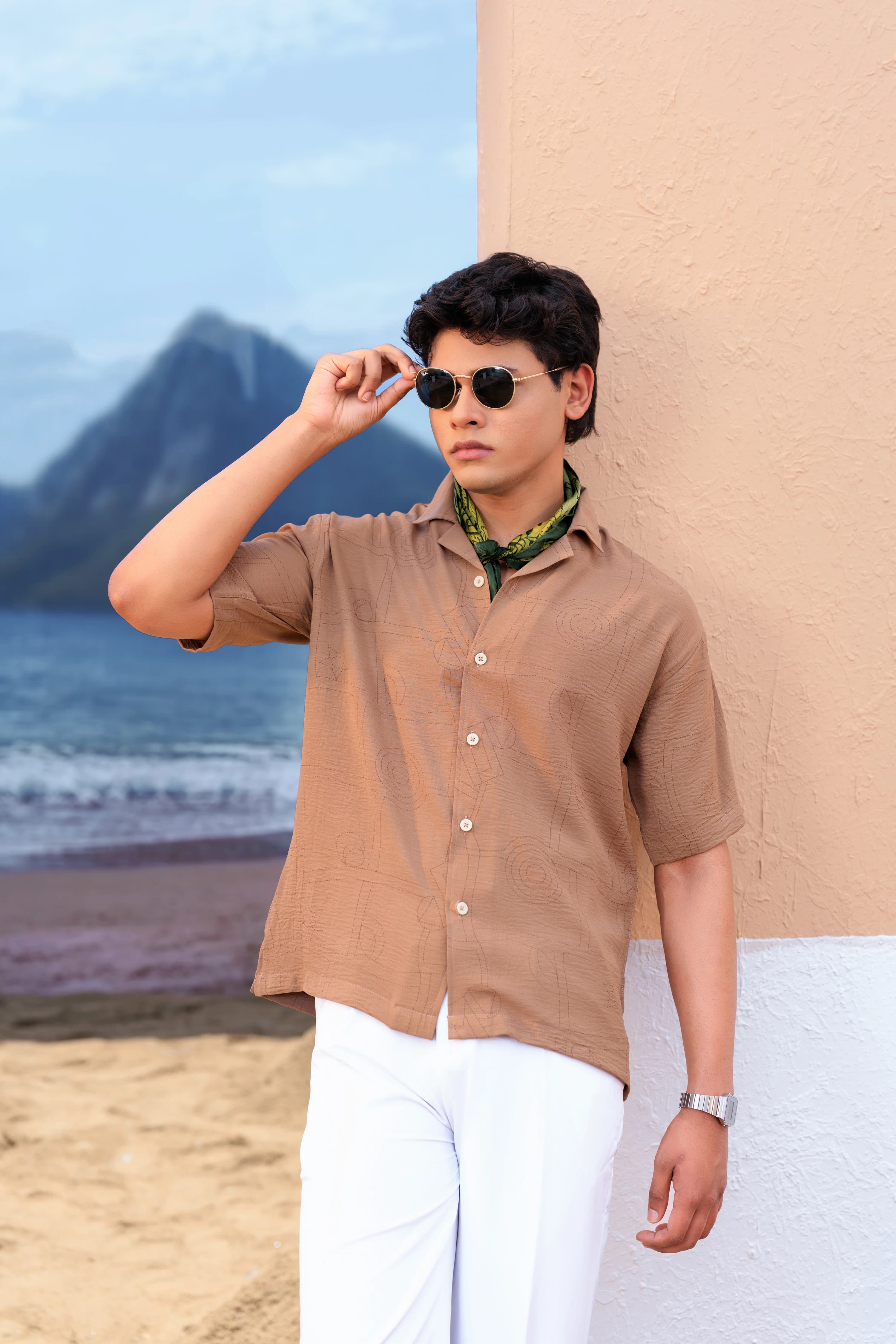 Half  Crop Boxy Shirt | Beige