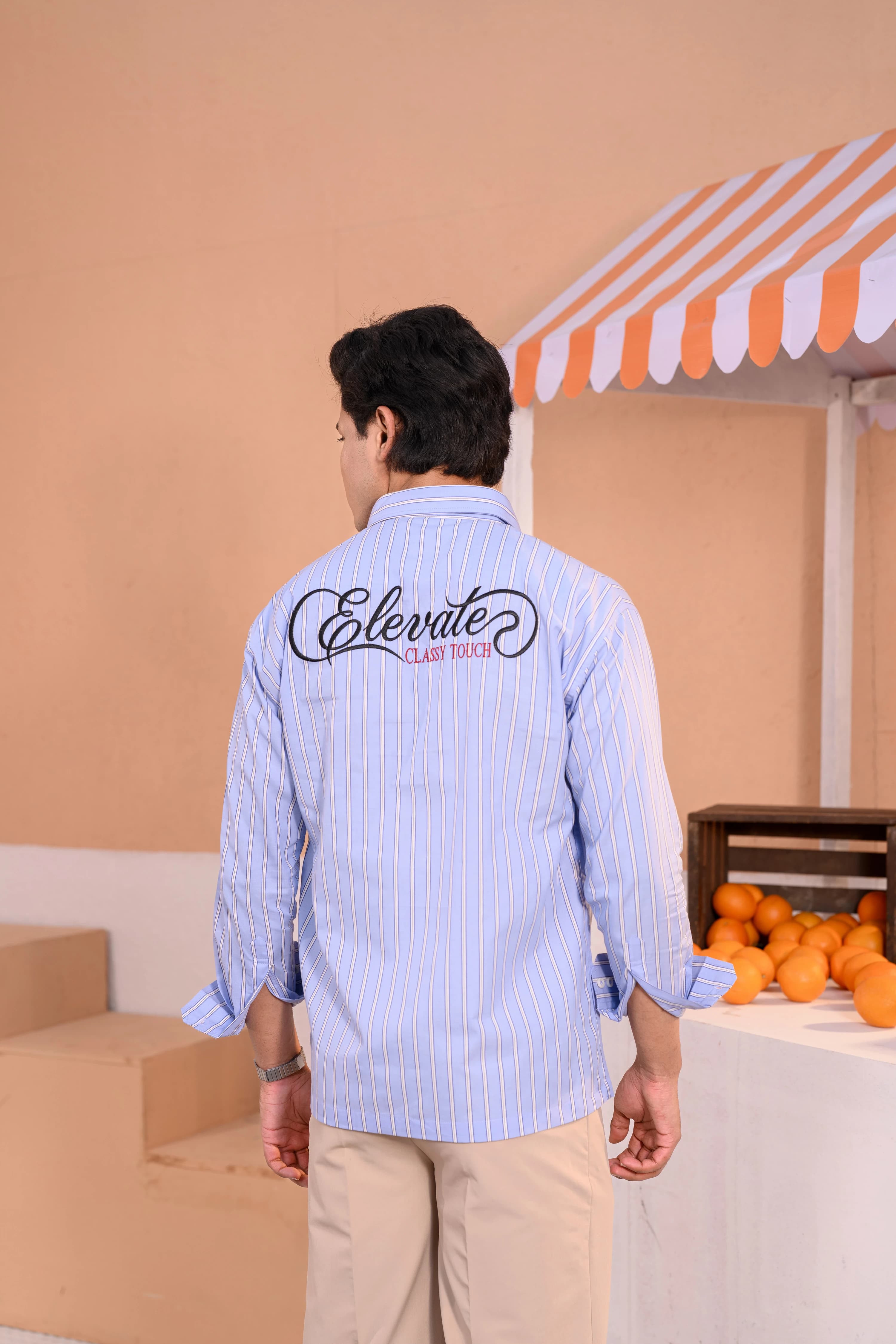 Casual Embo Stripe Shirt | Light blue