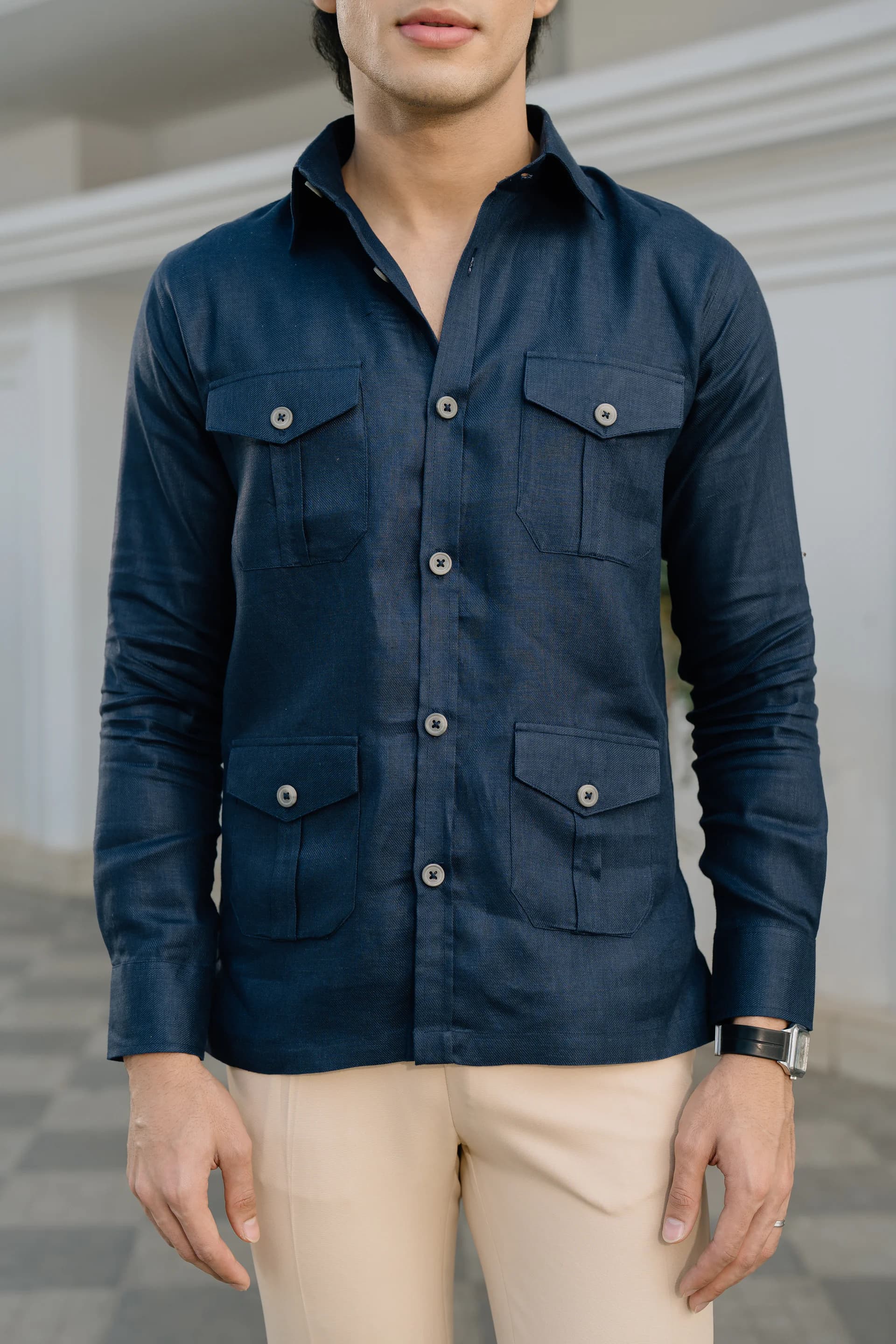 Safari Linen Shirt - Navy blue
