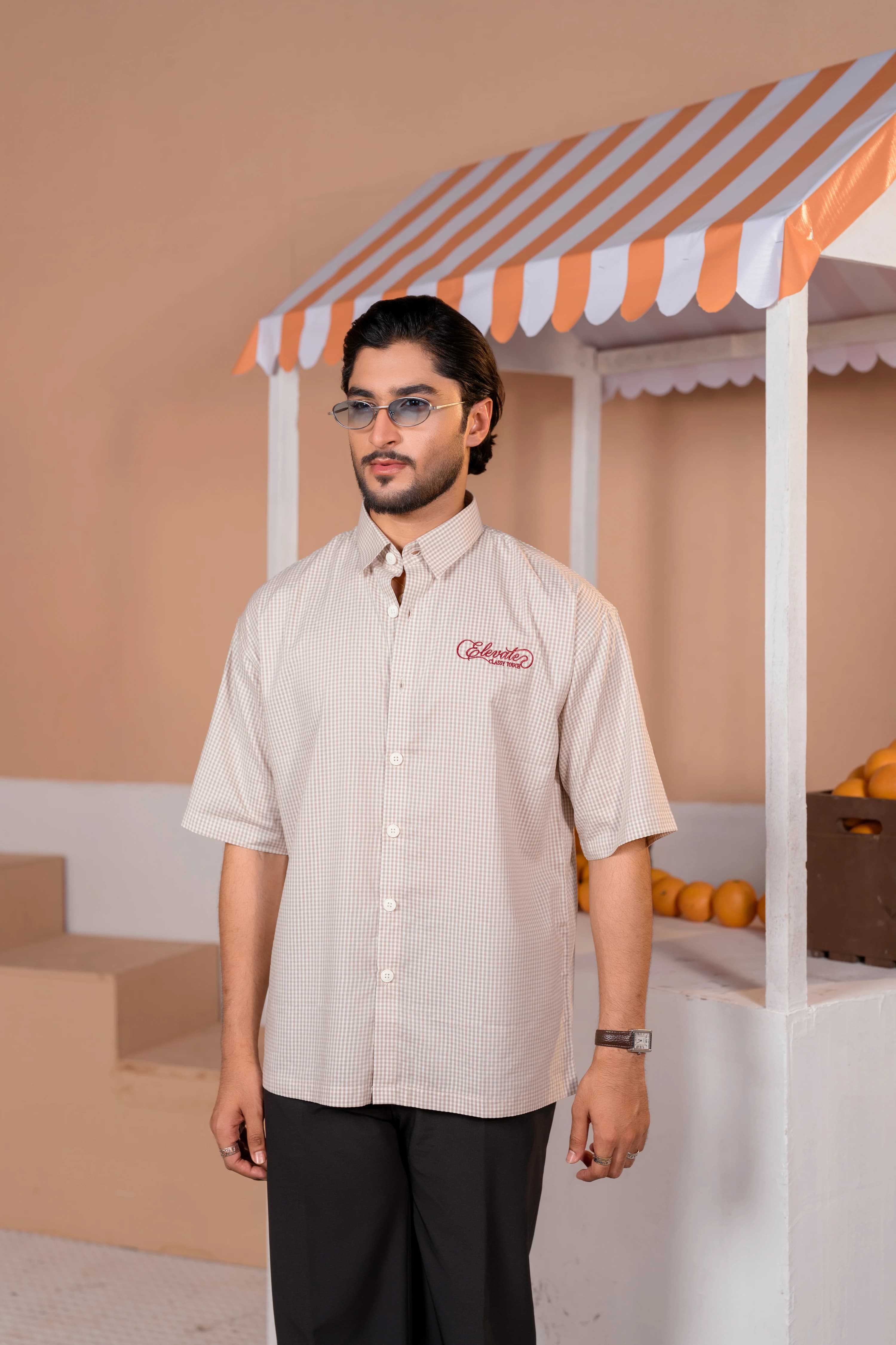 Gingham Check Boxy Shirt | Cream thumbnail 4