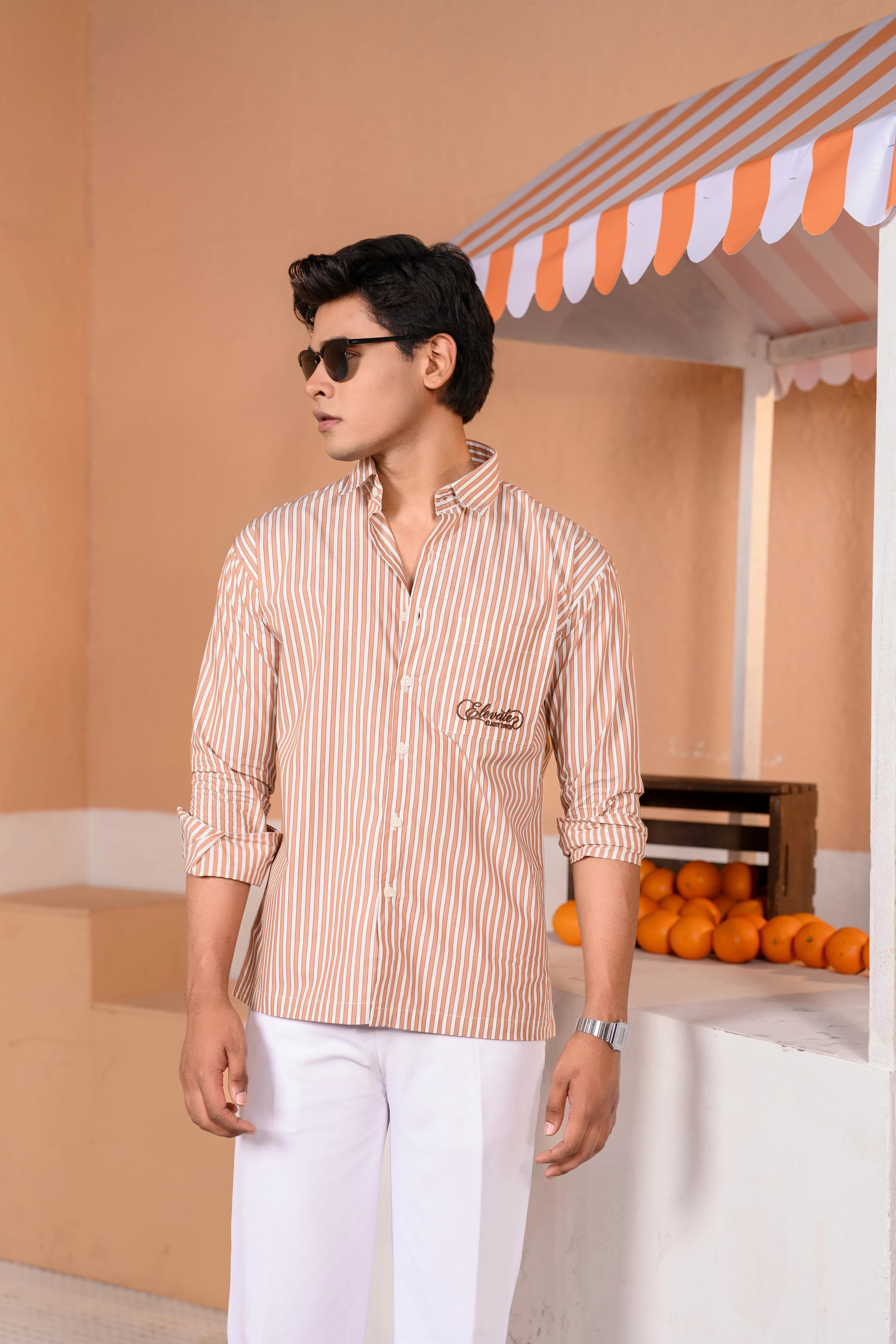 Casual Embo Stripe Shirt | Brown