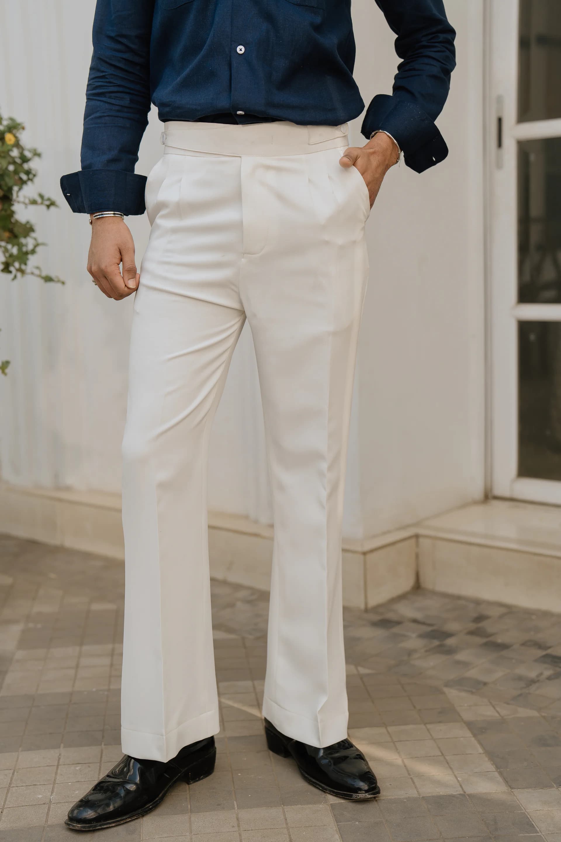 Long Belt Bootcut Gurkha Pant - White