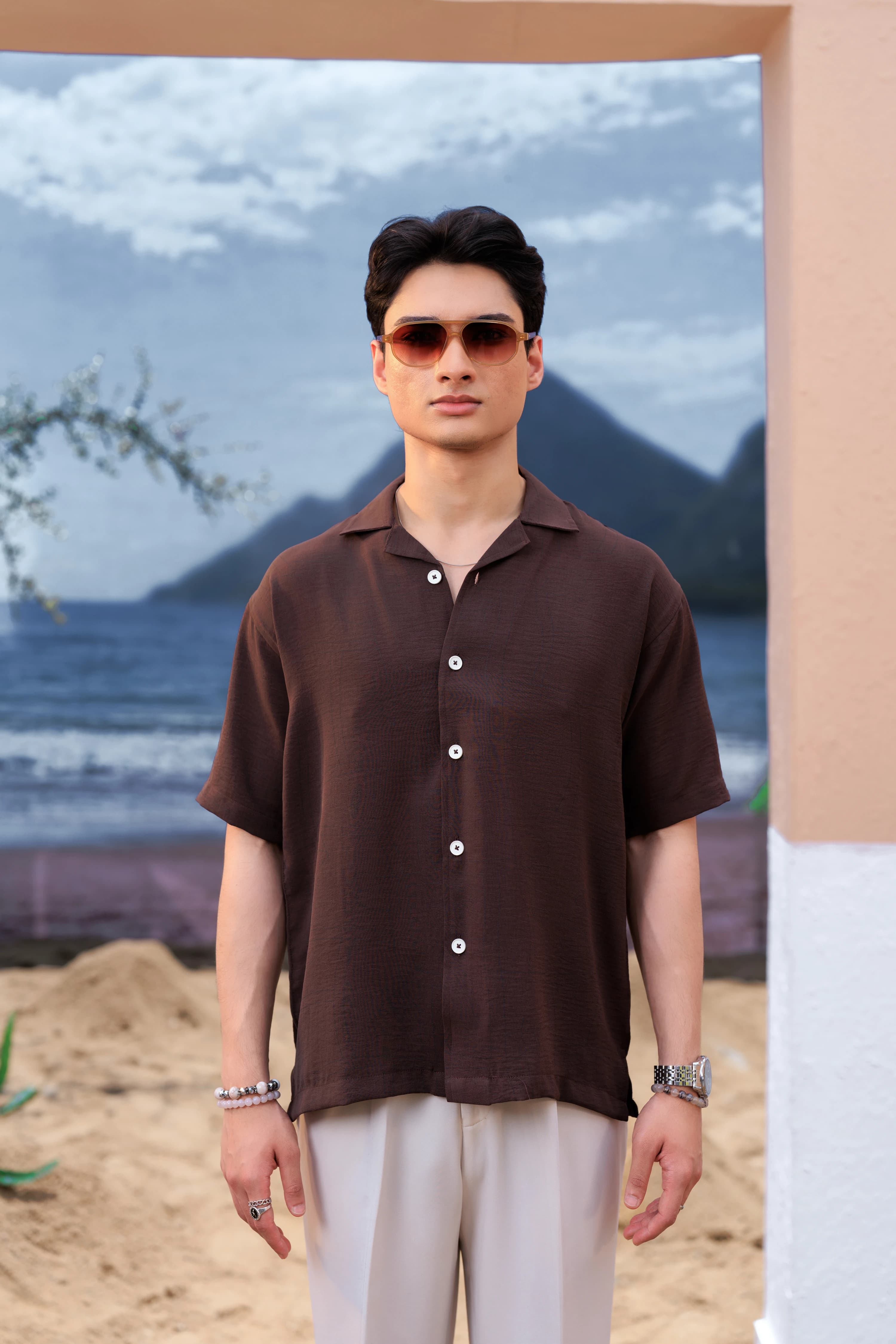 Half  Crop Boxy Shirt | Coffee