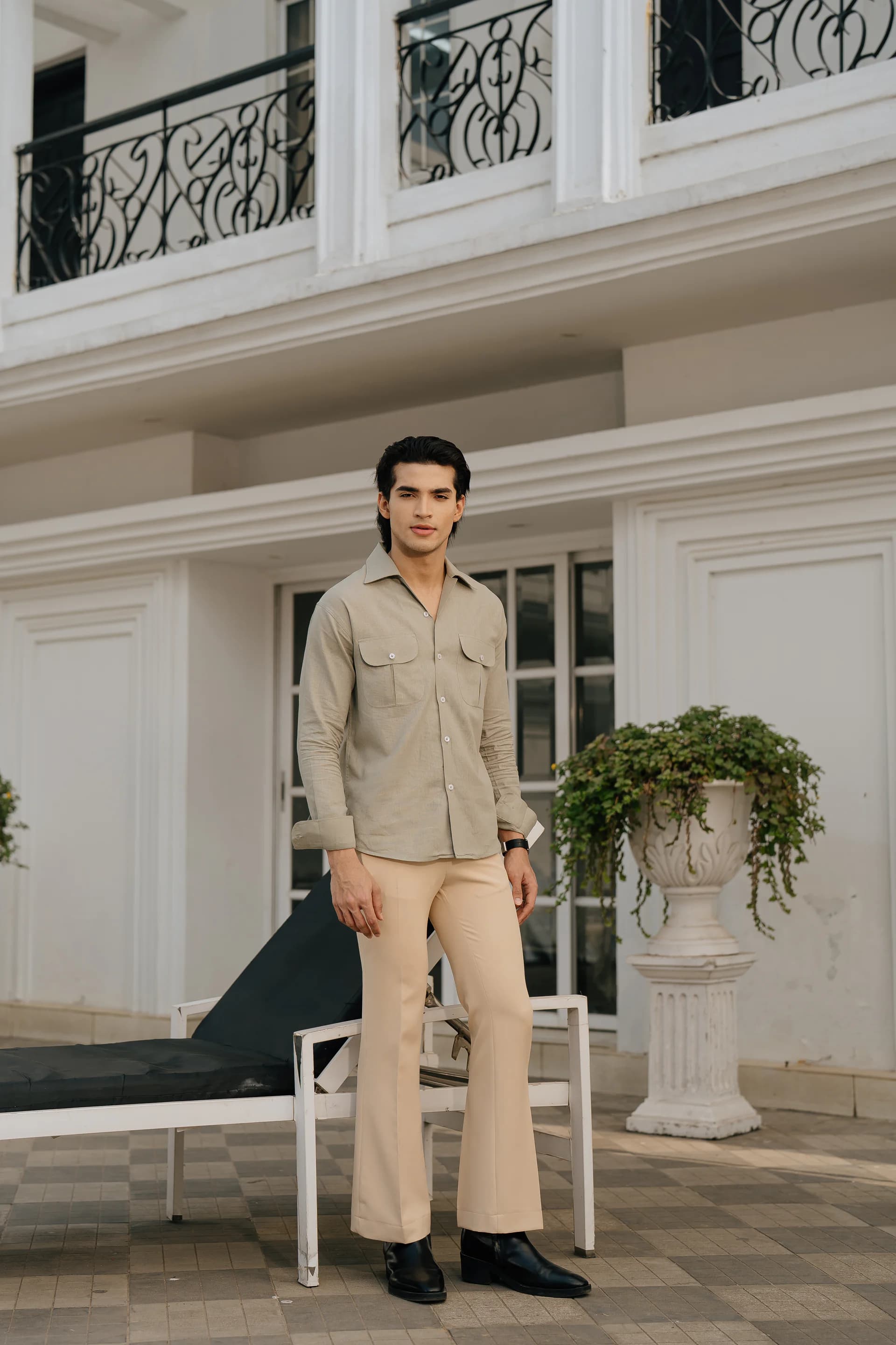 Double Pocket Linen Shirt - Light Olive