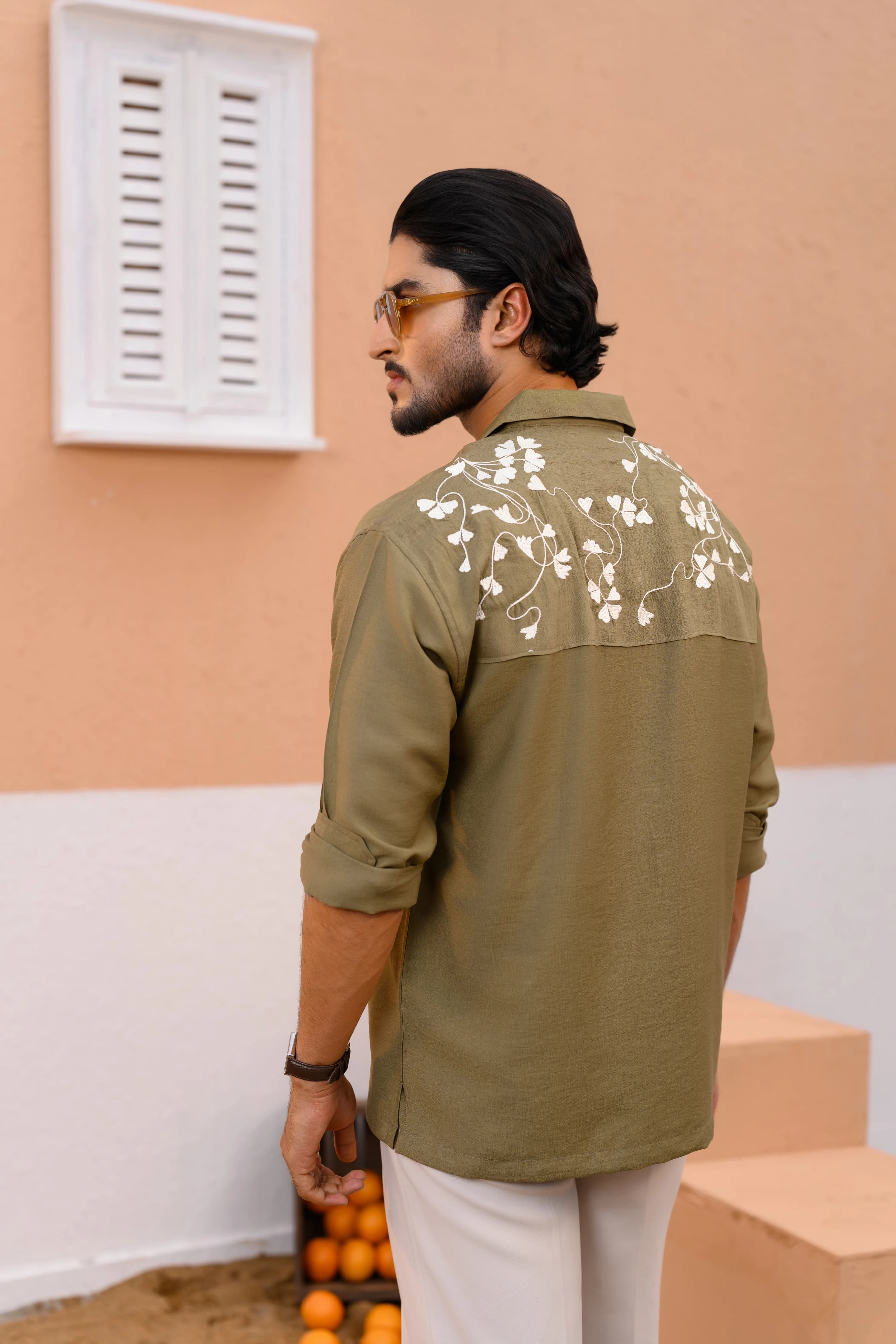 Floral Embo Shirt | Olive