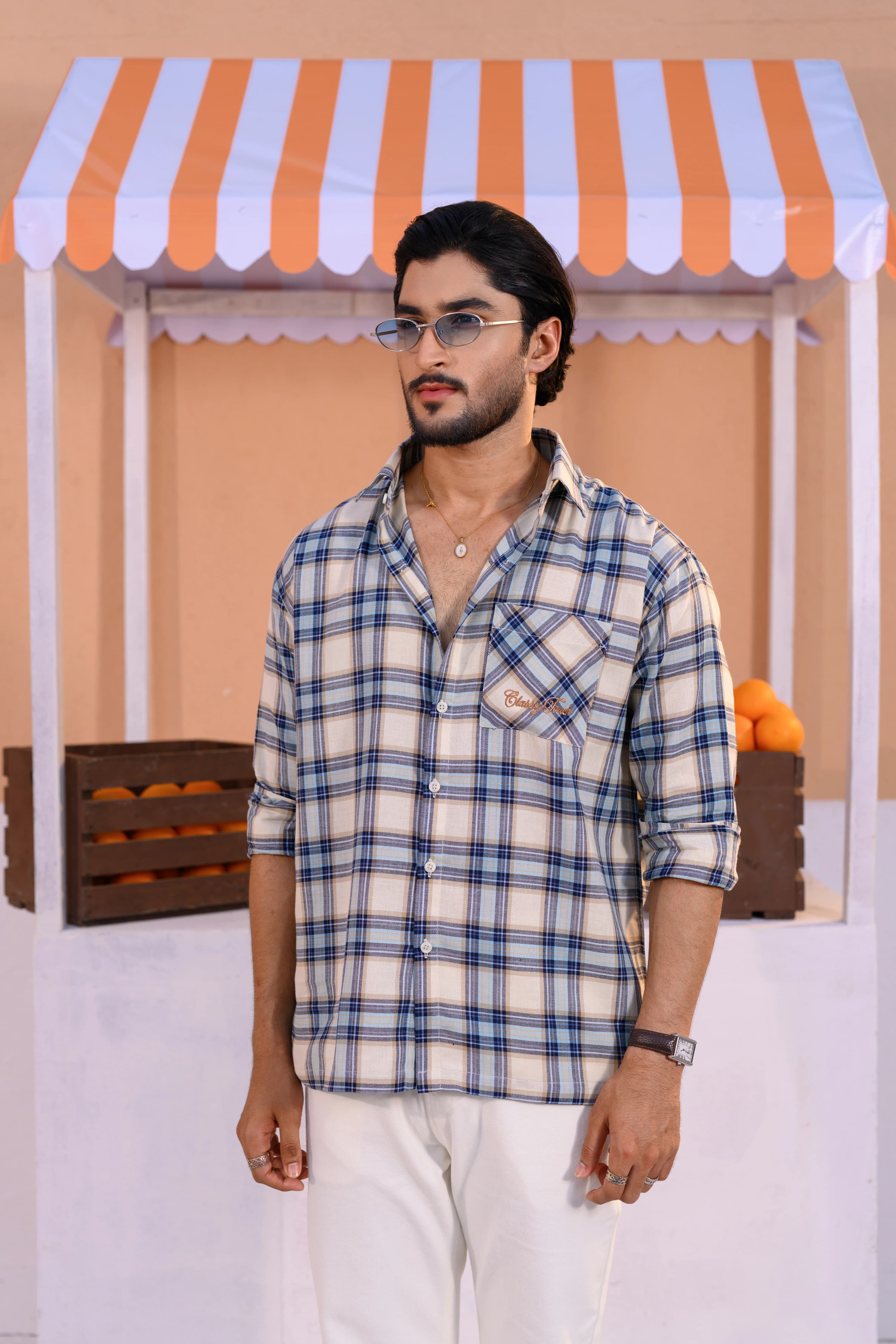 Casual Check Shirt - Mid Blue