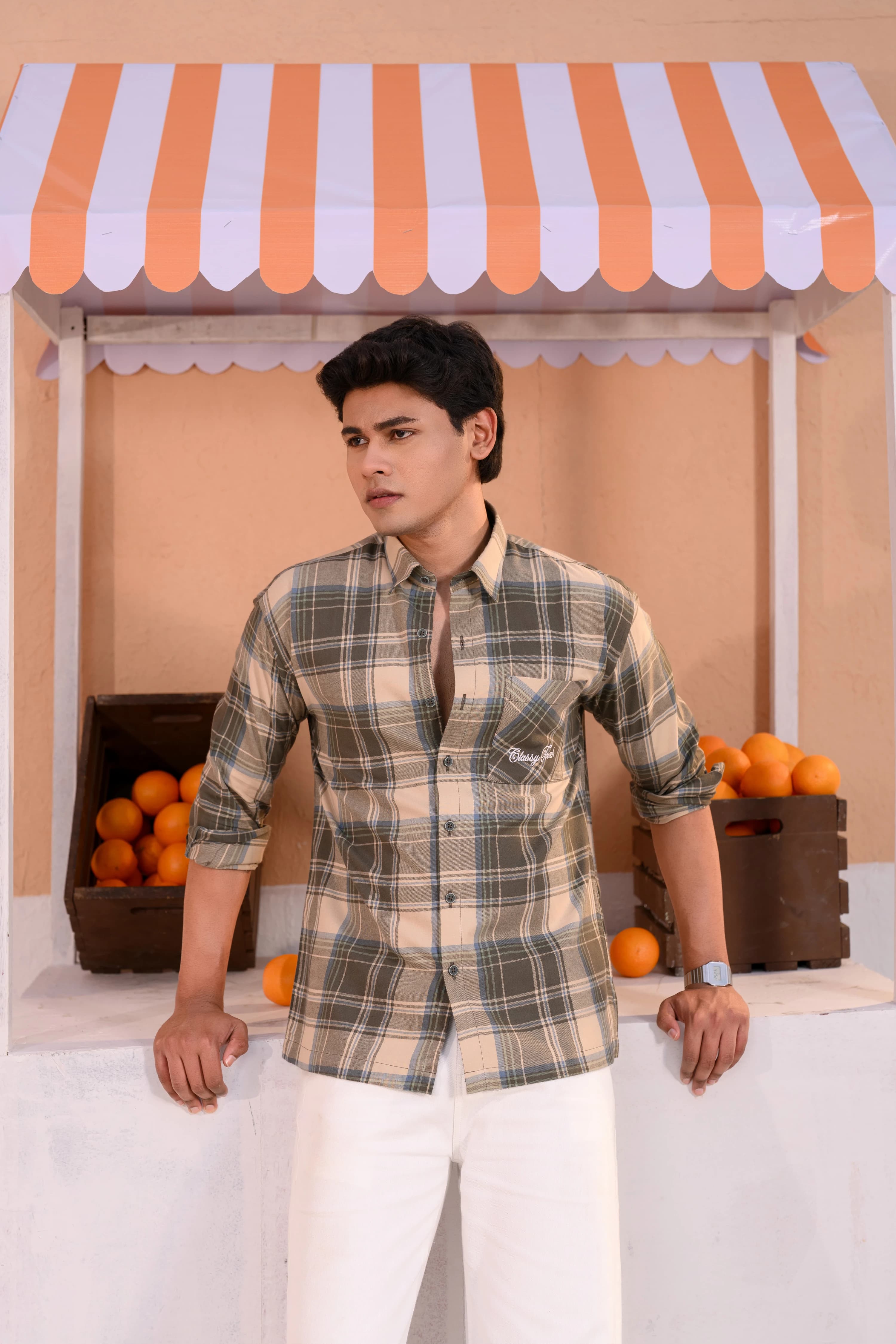 Casual Check Shirt - Olive
