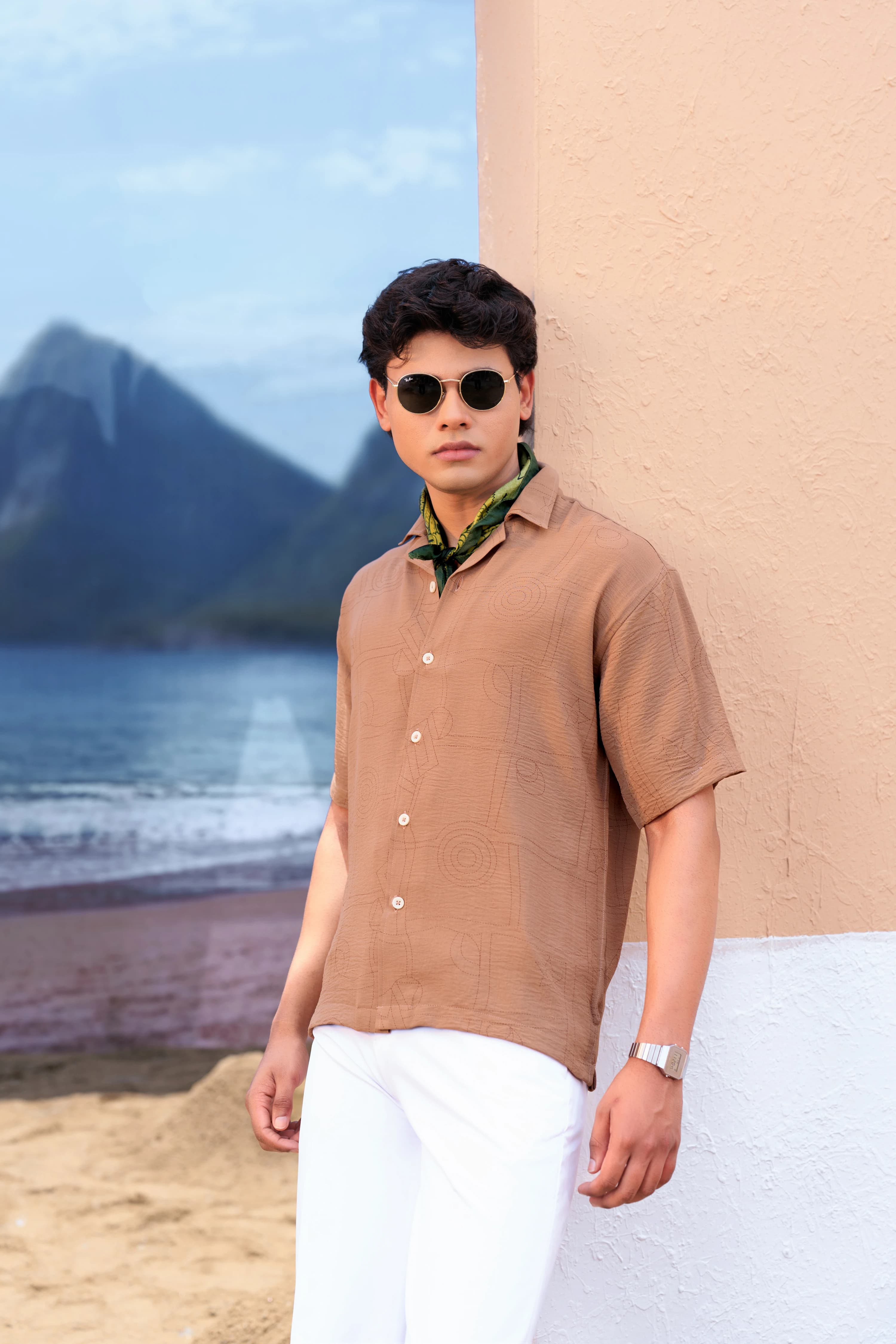 Half  Crop Boxy Shirt | Beige thumbnail 5