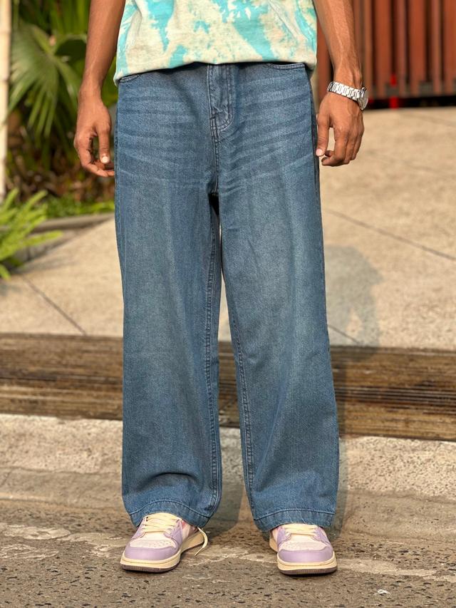 Mid Blue - Solid Baggy Jeans 