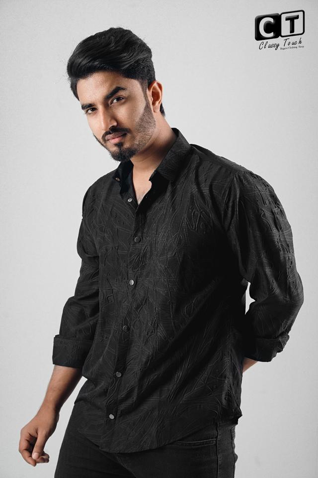 Black - Puff Textured casual shirt