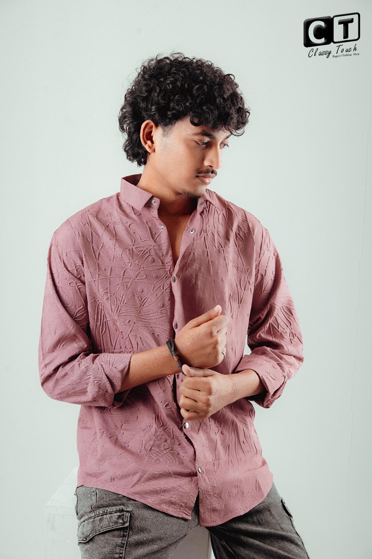 Blush Pink - Puff Textured casual shirt