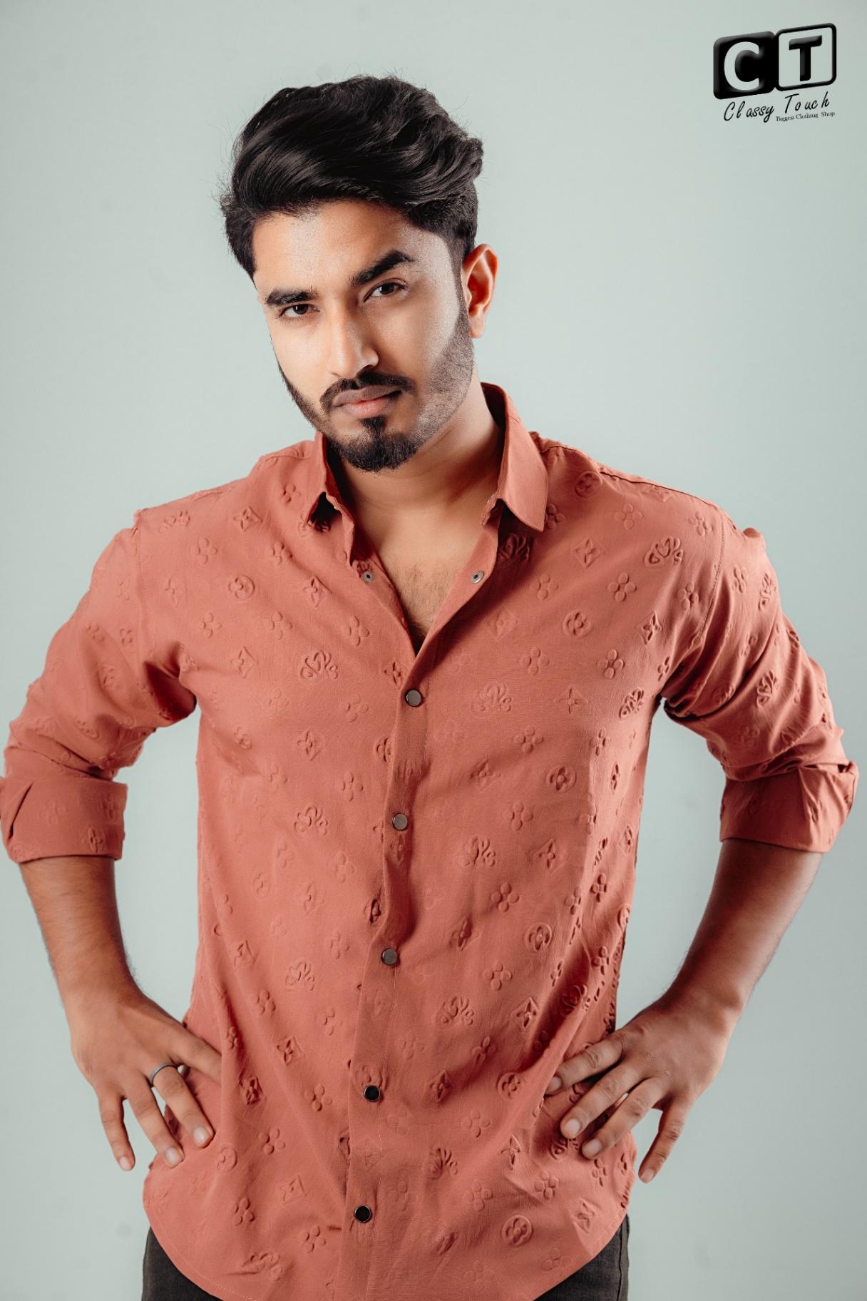 Mid Orange - Puff Textured casual shirt