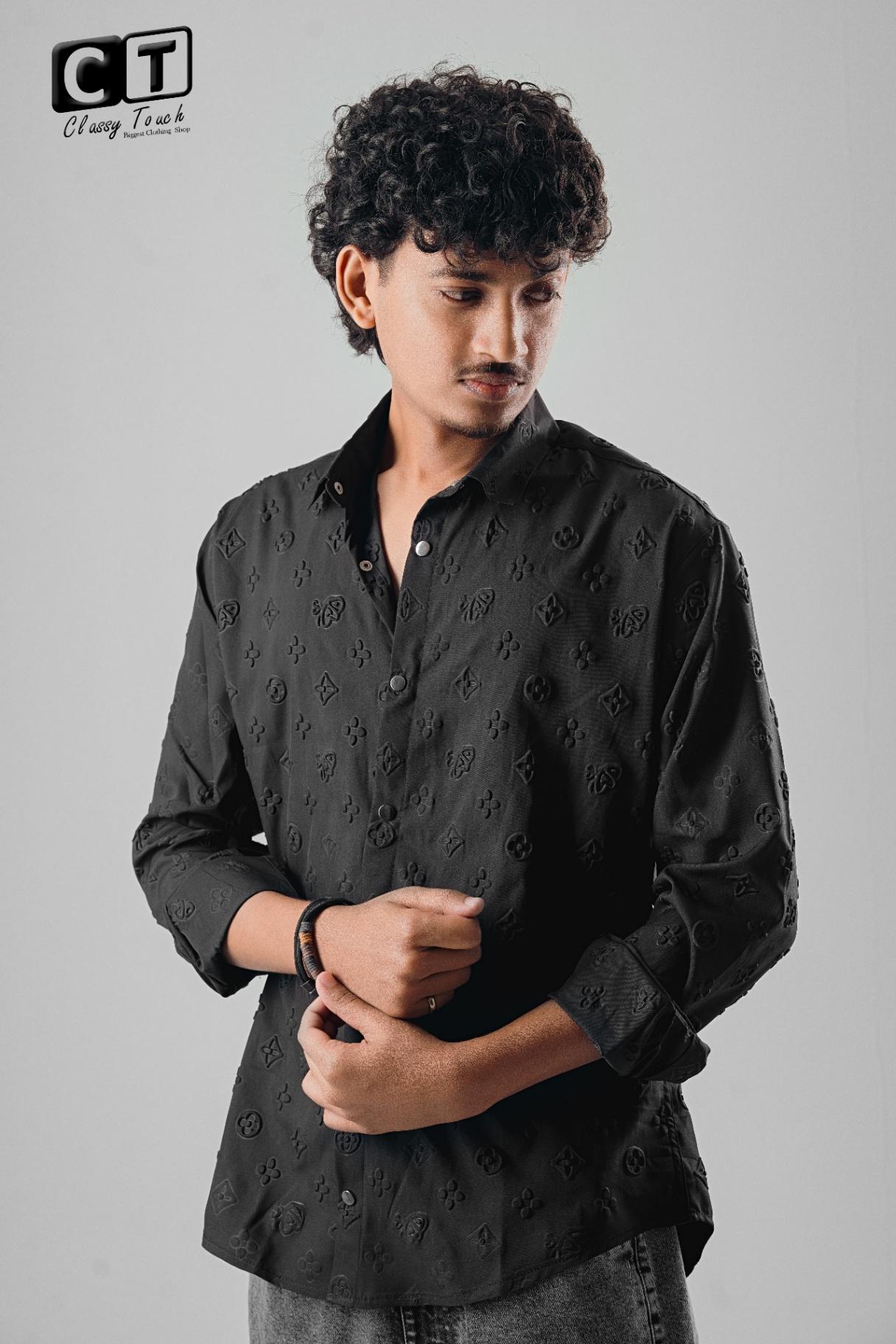 Black - Puff Textured casual shirt