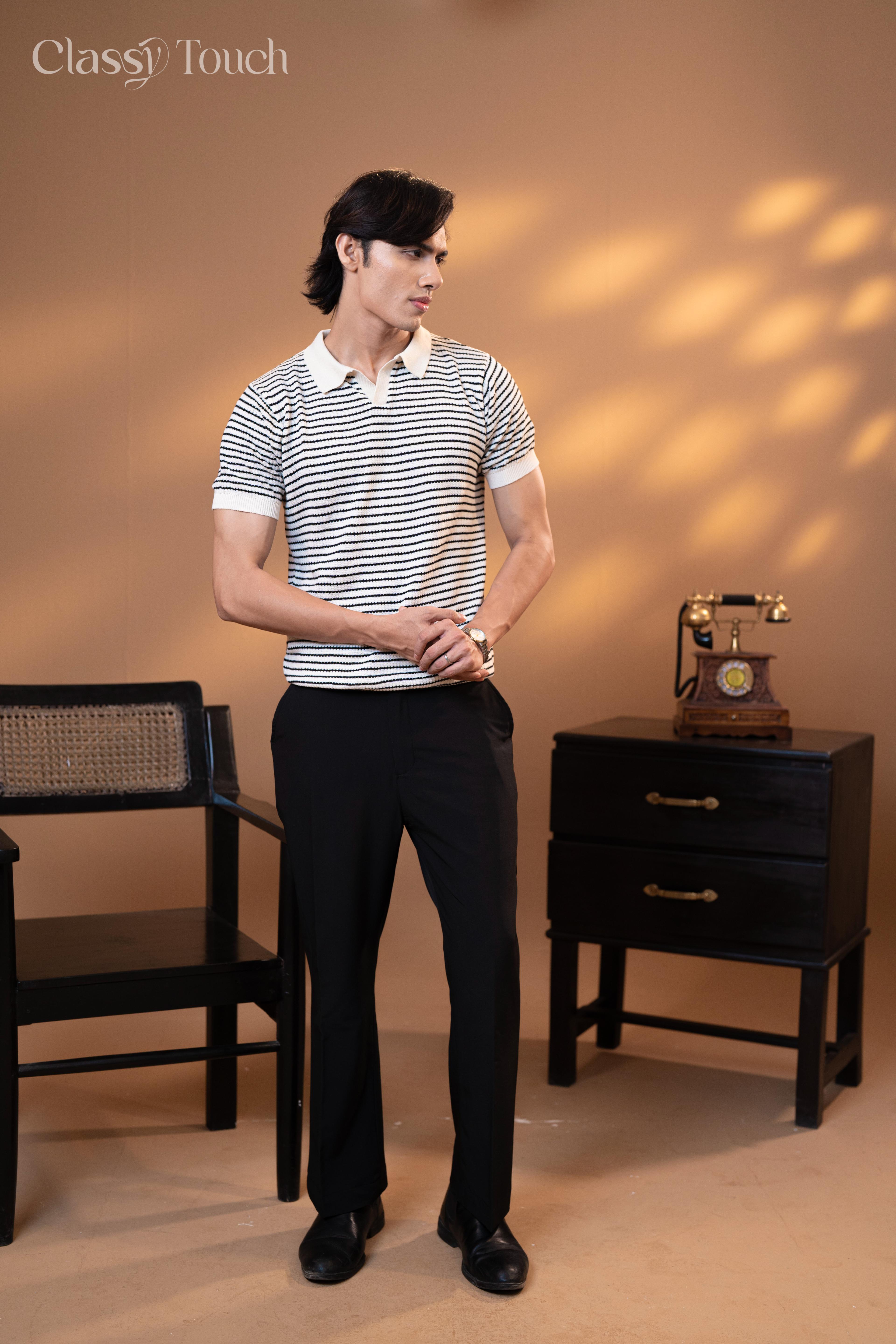 Jacquard Knitted Polo - White