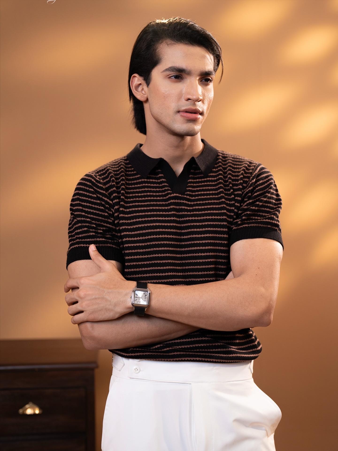 Jacquard Knitted Polo - Black