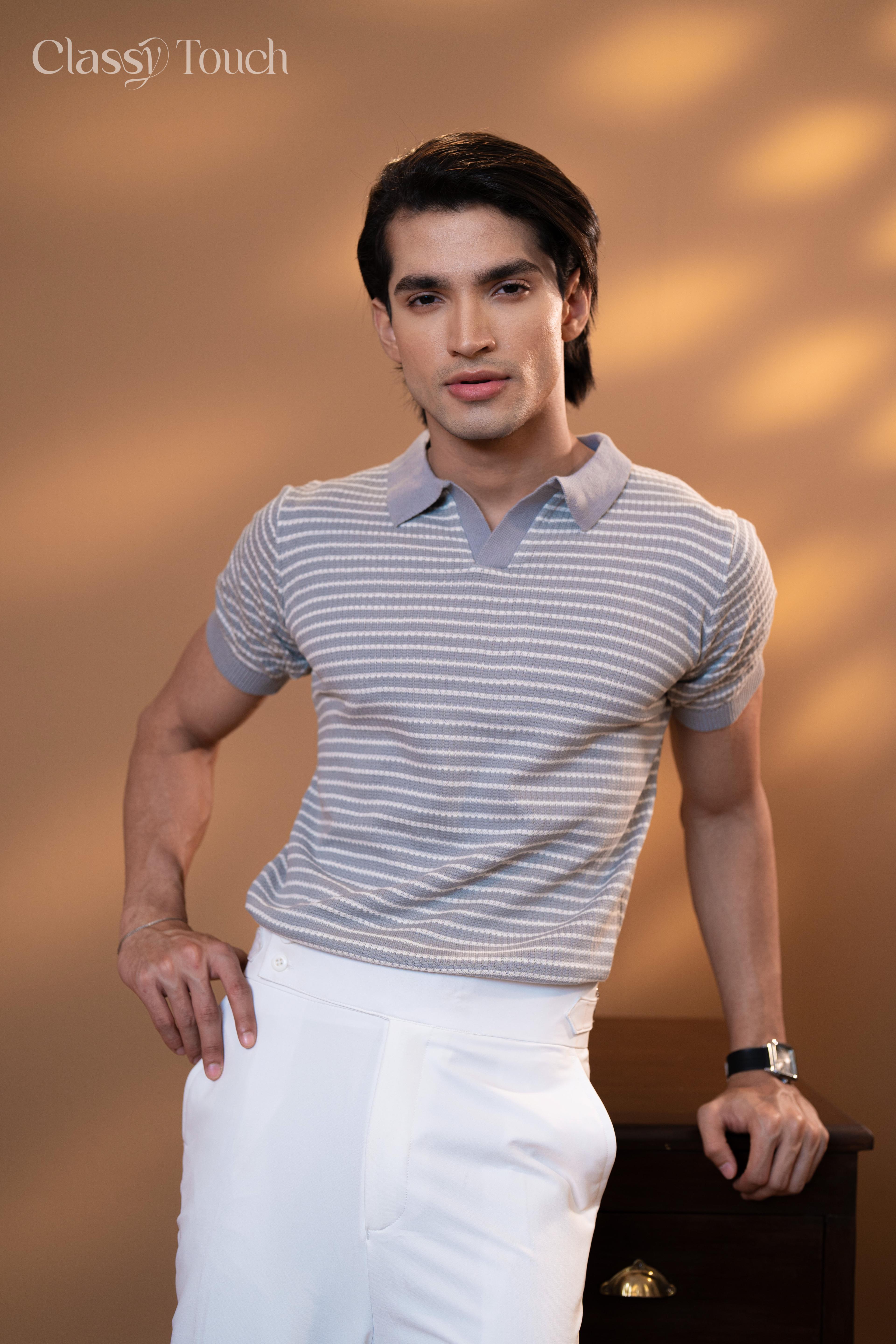 Jacquard Knitted Polo - Ash