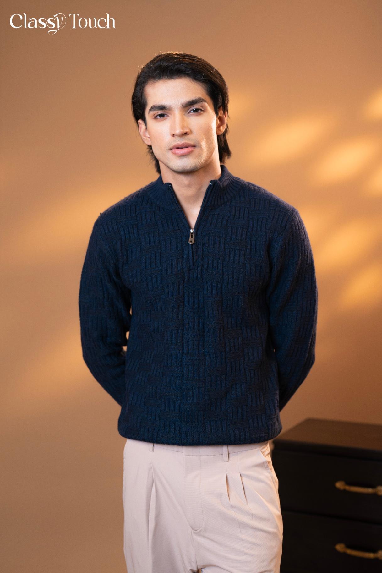 Half Zipper Jacquard Sweater