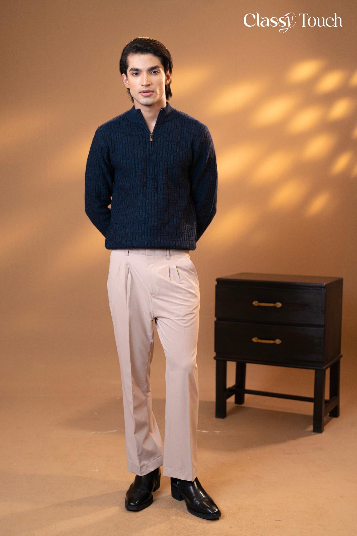 Half Zipper Jacquard Sweater