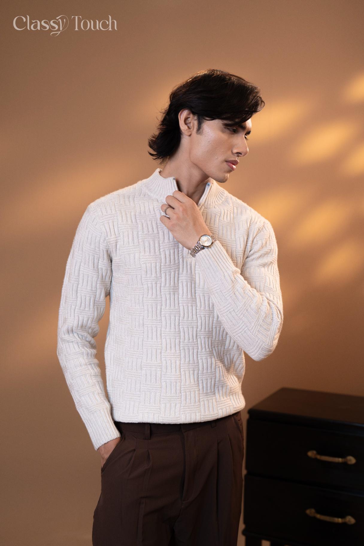 Half Zipper Jacquard Sweater