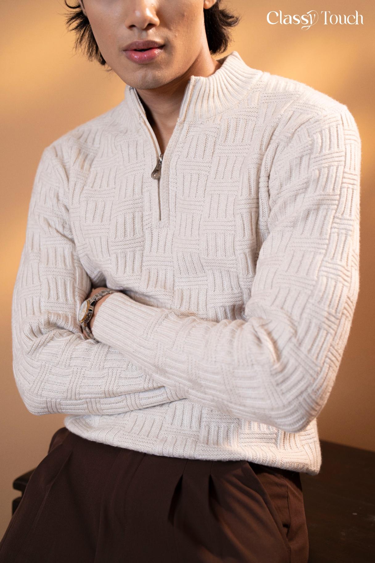 Half Zipper Jacquard Sweater