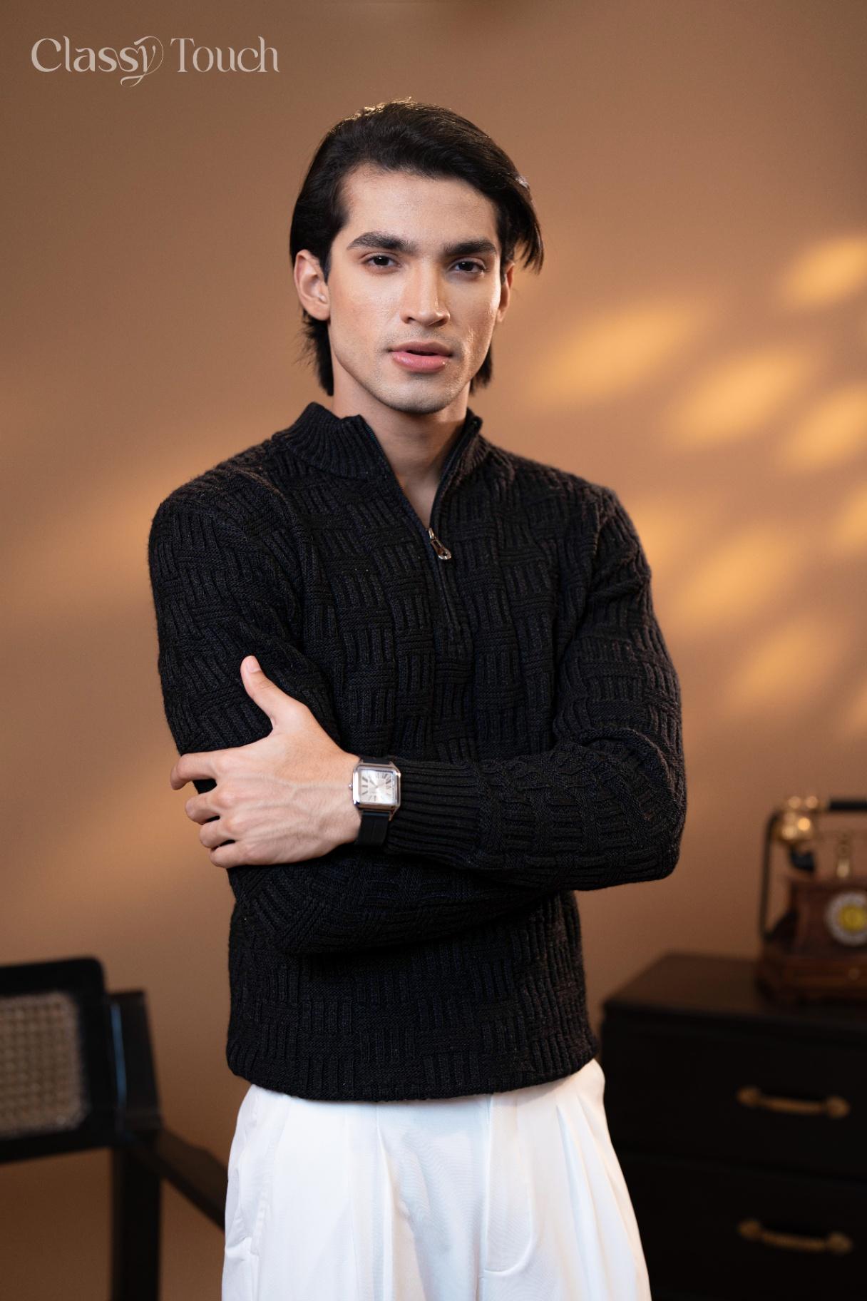 Half Zipper Jacquard Sweater