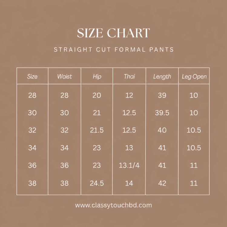 Stone | Straight Wide Leg Pant Size Chart