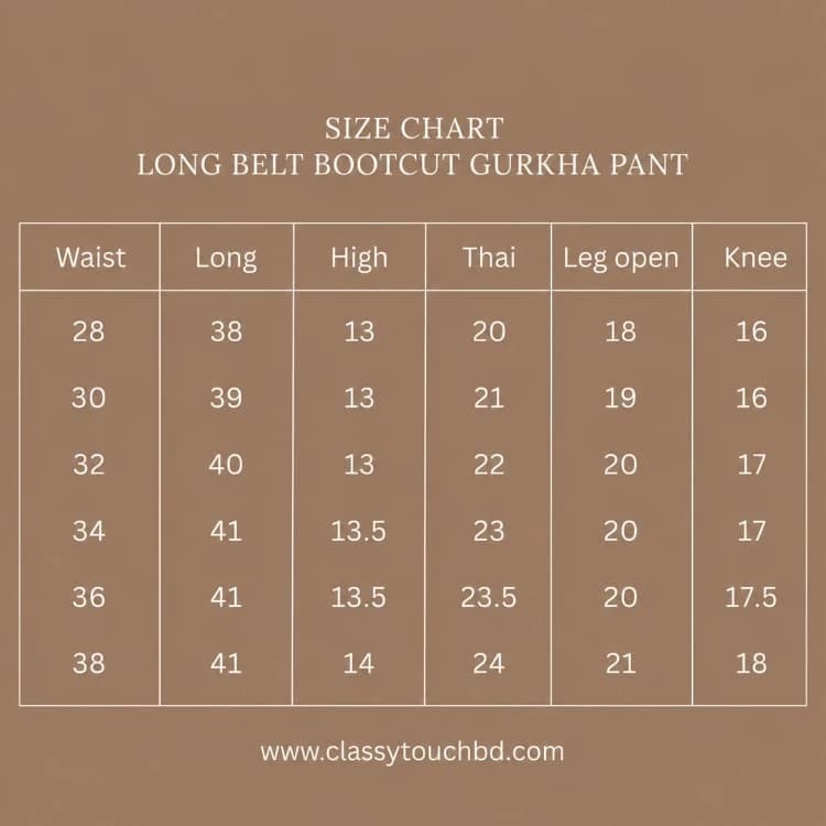 Long Belt Bootcut Gurkha Pant - White Size Chart