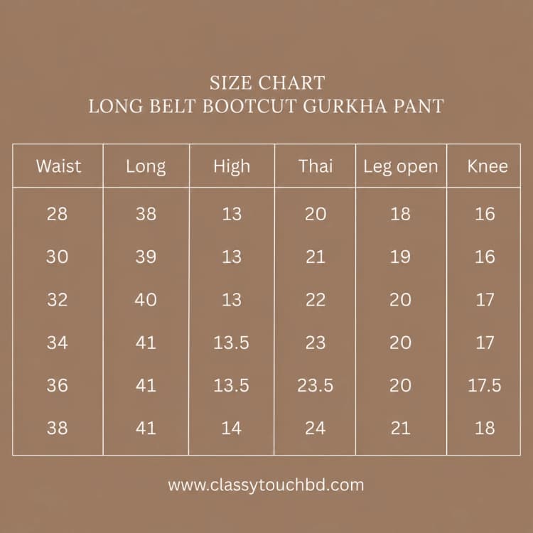 Long Belt Bootcut Gurkha Pant - Black Size Chart