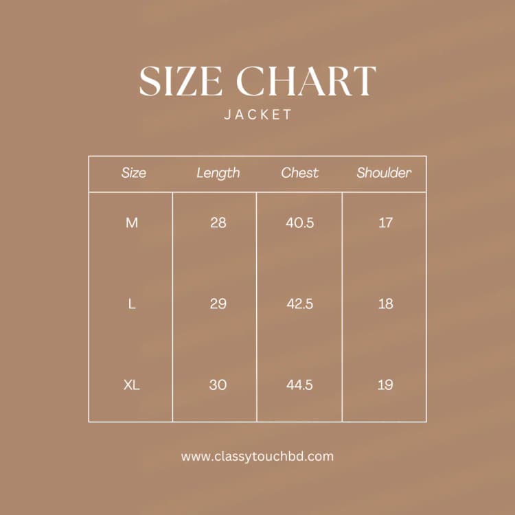 Imported Zipper Leather Jacket Size Chart