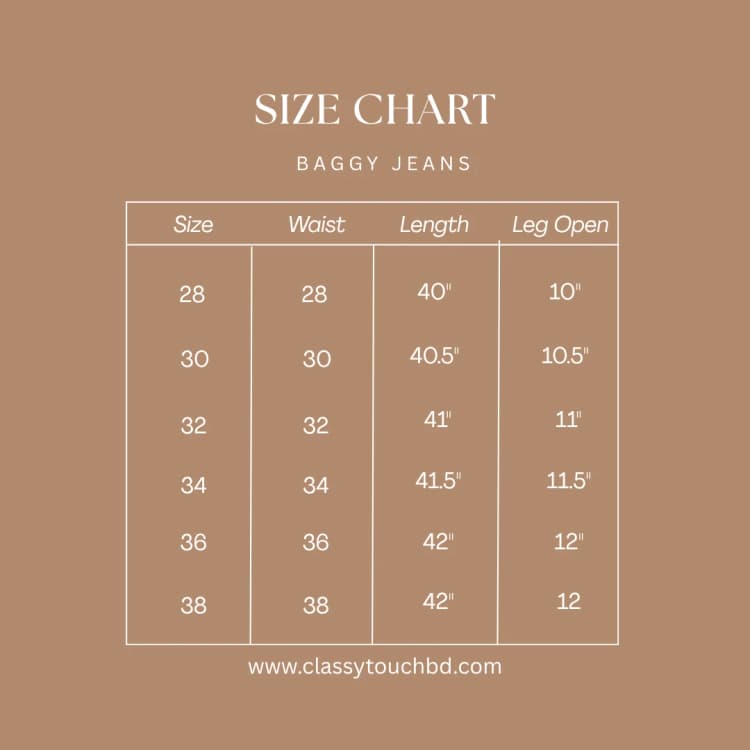 Chocolate Baggy Jeans Size Chart