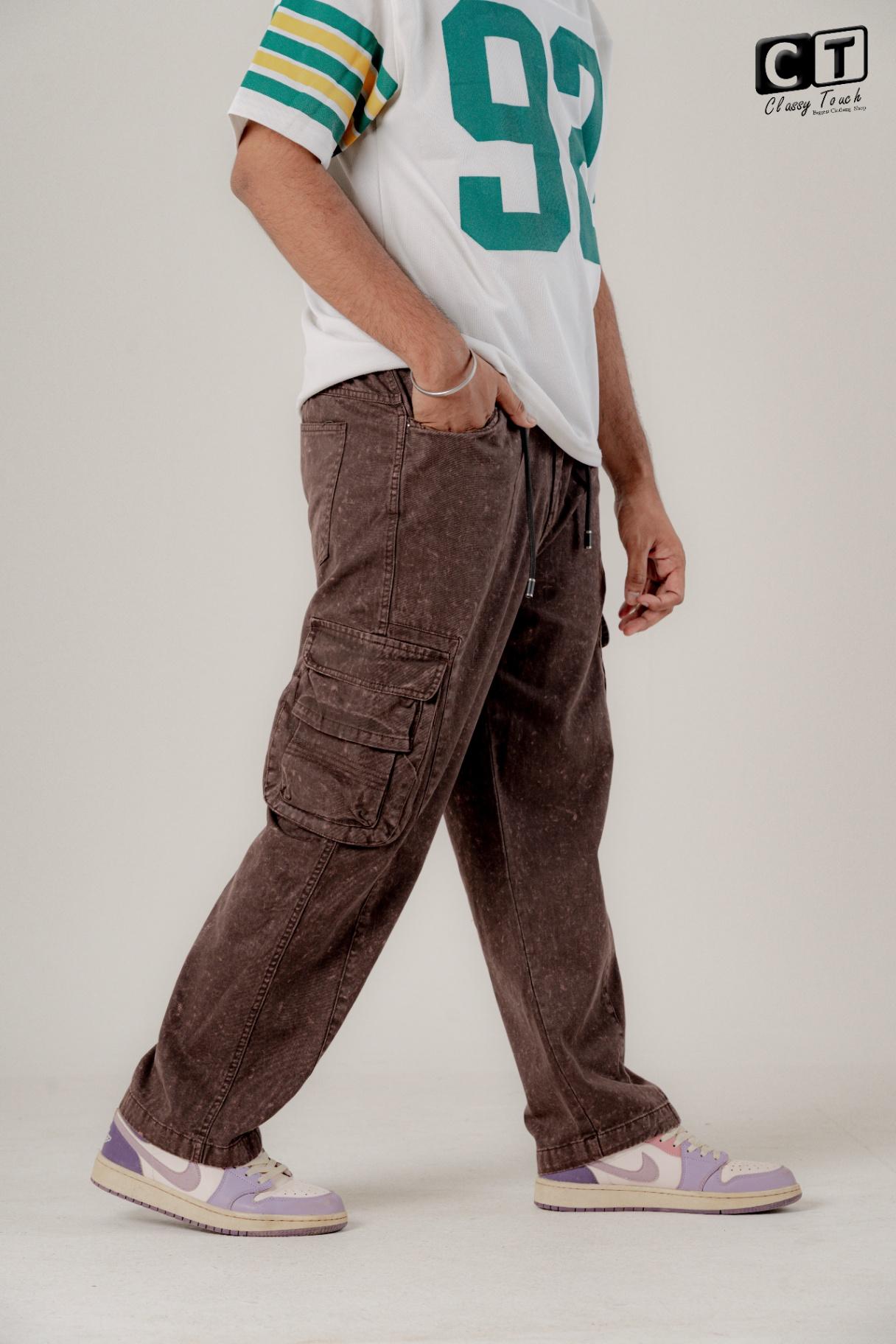 Acid Wash Twill Cargo Baggy - Vintage Coffee