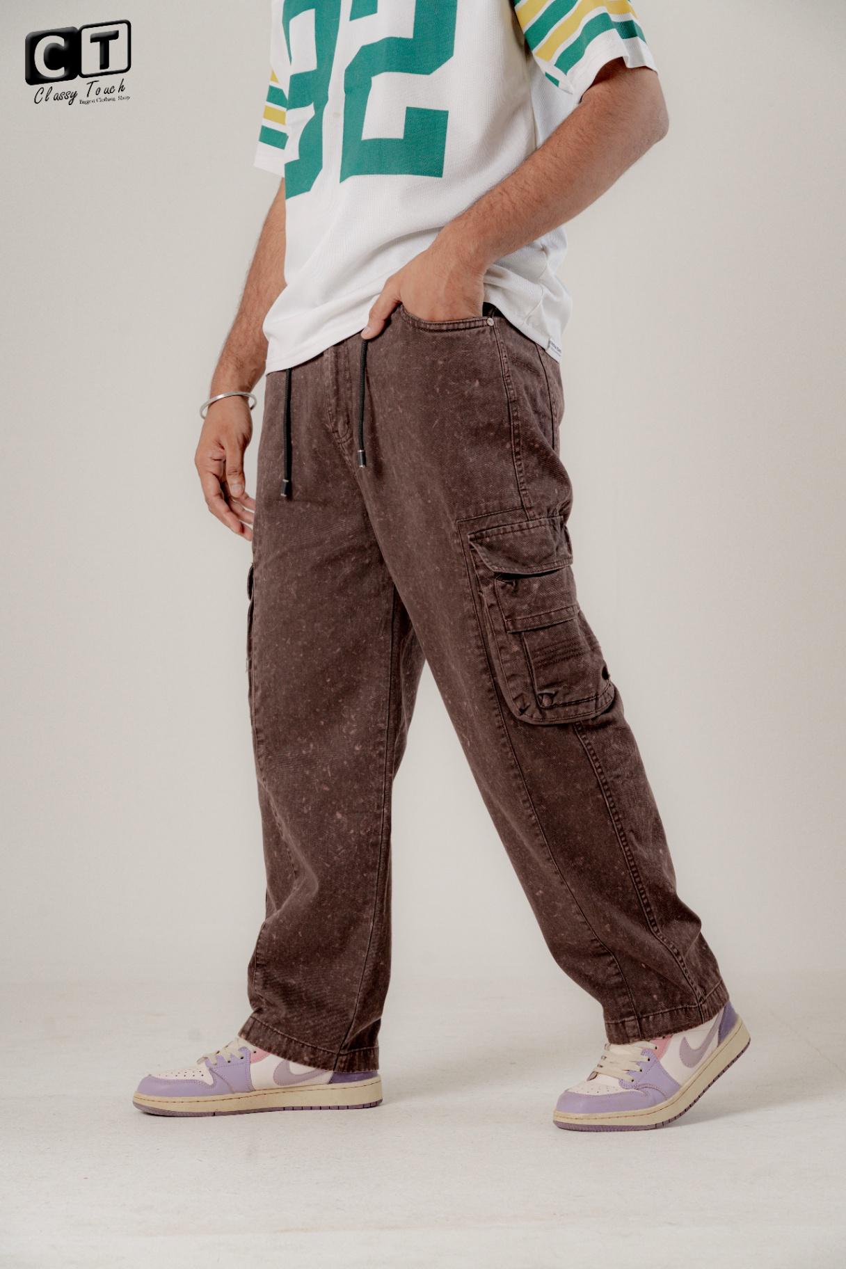 Acid Wash Twill Cargo Baggy - Vintage Coffee