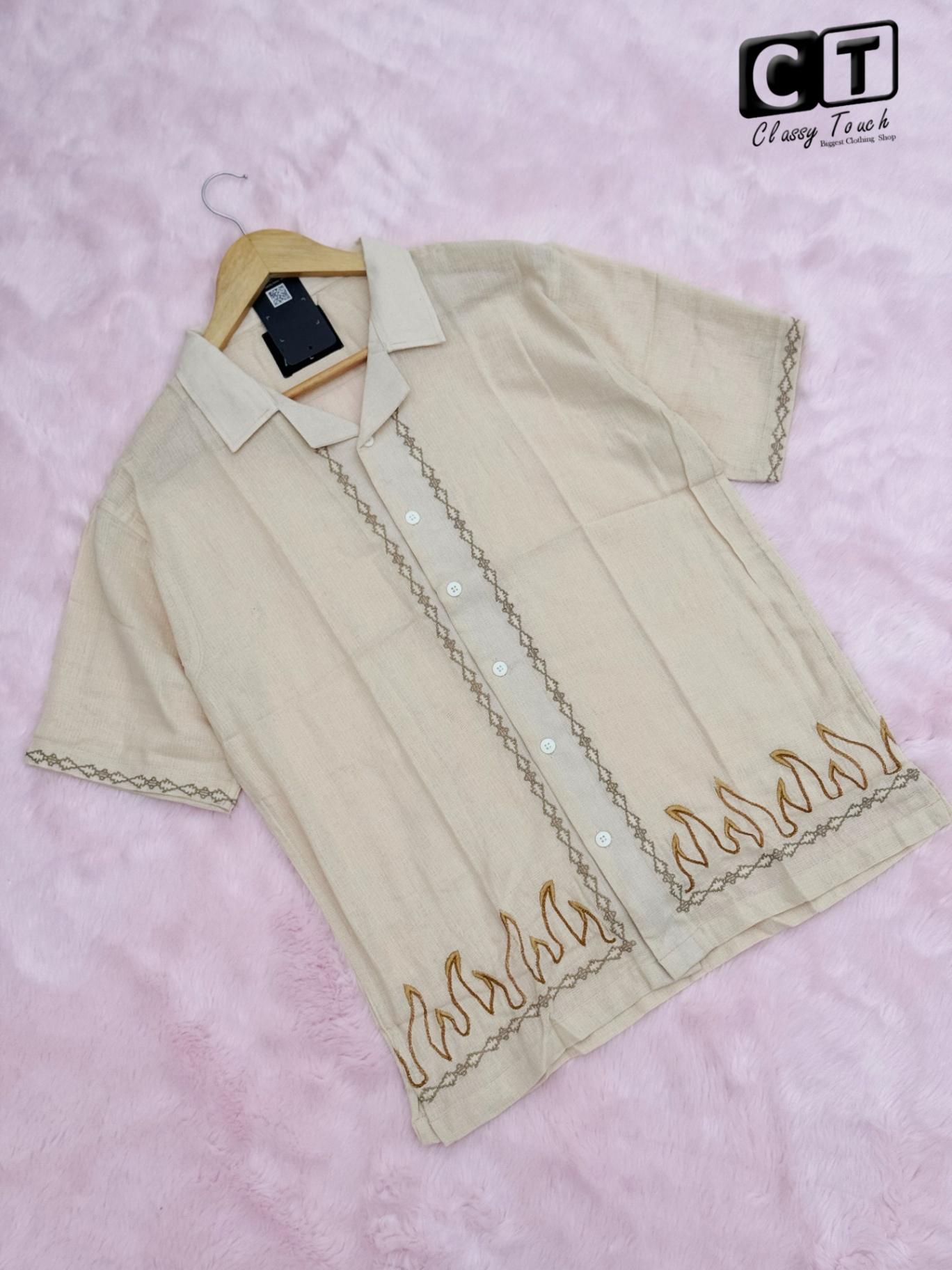 Embroidery Drop Shoulder Shirt - Off White