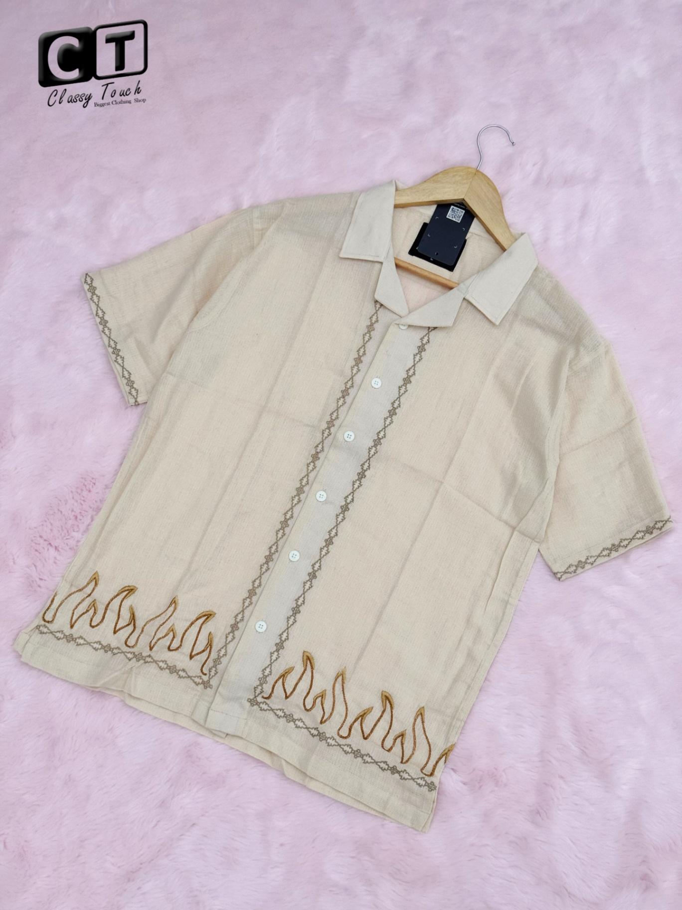 Embroidery Drop Shoulder Shirt - Off White