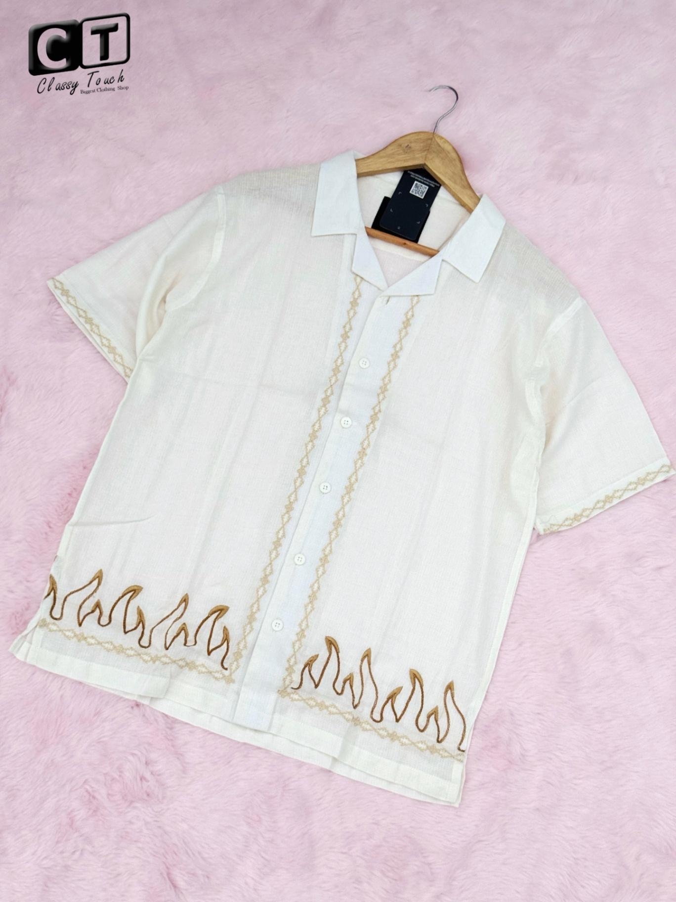 Embroidery Drop Shoulder Shirt - White