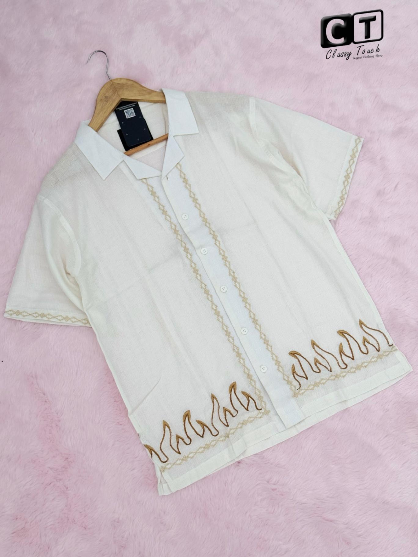Embroidery Drop Shoulder Shirt - White